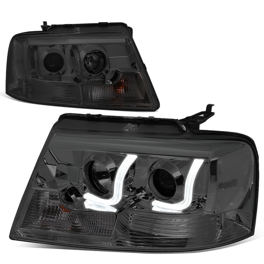FAROS 04-08 FORD F-150 2/4-DOOR - 3D - LED - J-BAR HALO PROJECTOR - SMOKE HOUSING / CORNER CORNER - 9007 LOW BEAM / HIGH BEAM