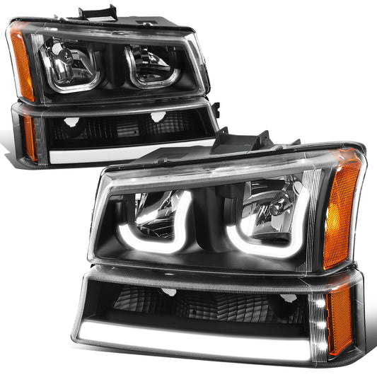 FAROS 03-06 CHEVY SILVERADO 1500, 2500, 3500, 1500HD, 2500HD, AVALANCHE 1500, AVALANCHE 2500 / 2007 CHEVY SILVERADO 1500, 1500HD, 2500HD, 3500 CLASSIC - FITS MODELS WITHOUT FACTORY CLADDING ONLY - J-HALO - LED DRL - 4PC - BLACK HOUSING / AMBER CORNER