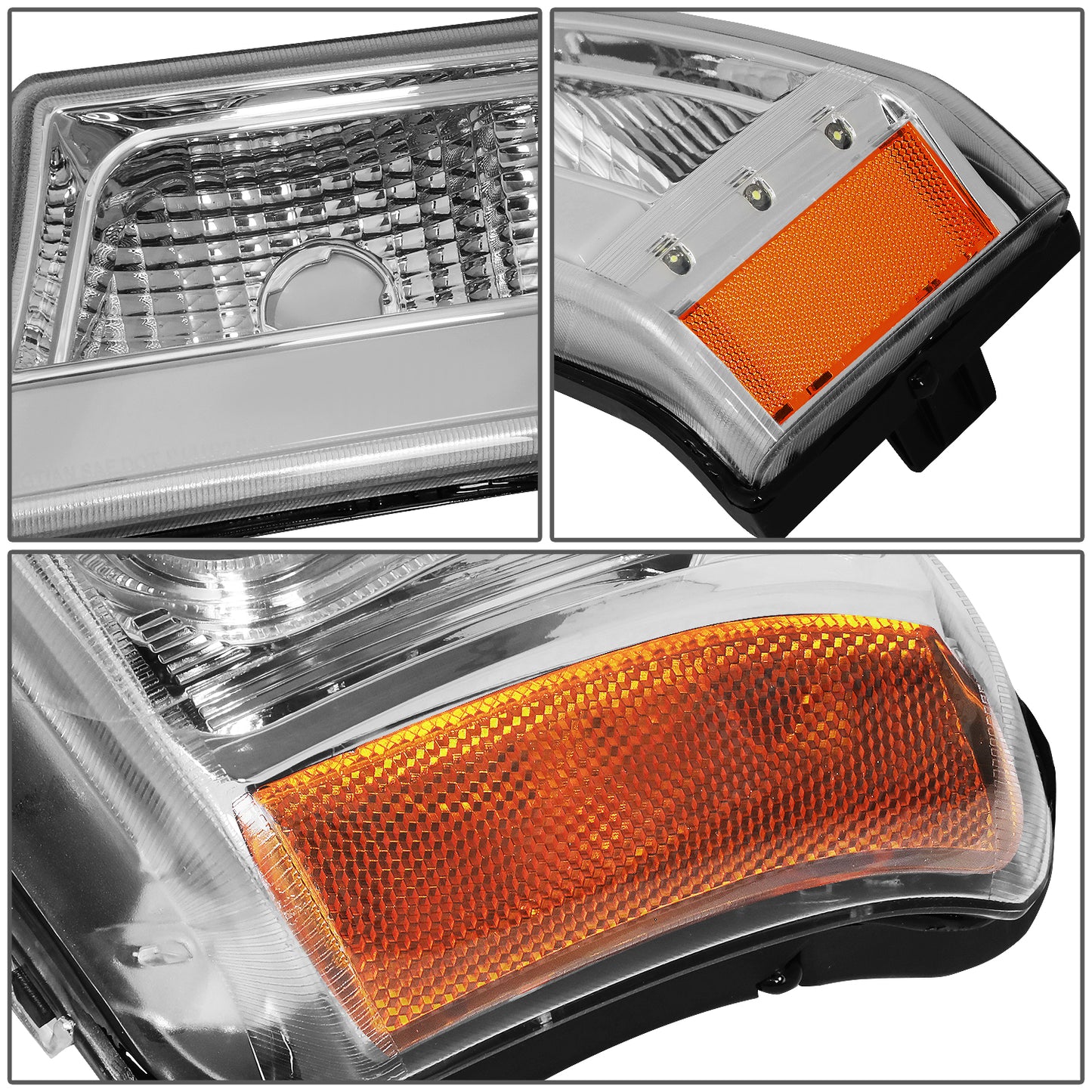 FAROS 03-06 CHEVY SILVERADO 1500, 2500, 3500, 1500HD, 2500HD, AVALANCHE 1500, AVALANCHE 2500 / 2007 CHEVY SILVERADO 1500, 1500HD, 2500HD, 3500 CLASSIC - FITS MODELS WITHOUT FACTORY CLADDING ONLY - J-HALO - LED DRL - 4PC - CHROME HOUSING / AMBER CORNER