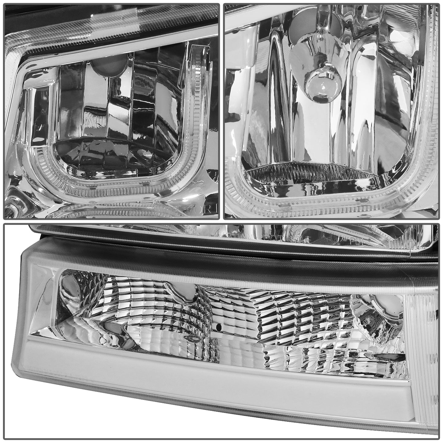 FAROS 03-06 CHEVY SILVERADO 1500, 2500, 3500, 1500HD, 2500HD, AVALANCHE 1500, AVALANCHE 2500 / 2007 CHEVY SILVERADO 1500, 1500HD, 2500HD, 3500 CLASSIC - FITS MODELS WITHOUT FACTORY CLADDING ONLY - J-HALO - LED DRL - 4PC - CHROME HOUSING / CLEAR CORNER