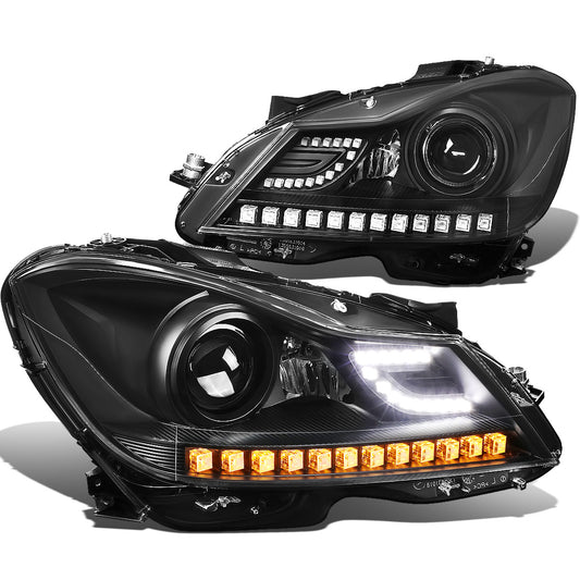 FAROS 12-14 MERCEDES BENZ C-CLASS W204 2/4-DOOR - LED - PROJECTOR - BLACK HOUSING / AMBER CORNER - H7 LOW BEAM / HIGH BEAM