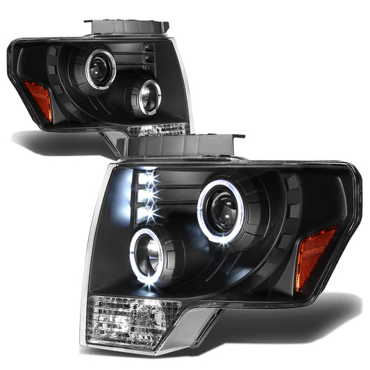 FAROS 09-14 FORD F-150 2/4-DOOR - LED - HALO PROJECTOR - BLACK HOUSING / AMBER CORNER - H1 LOW BEAM / HIGH BEAM