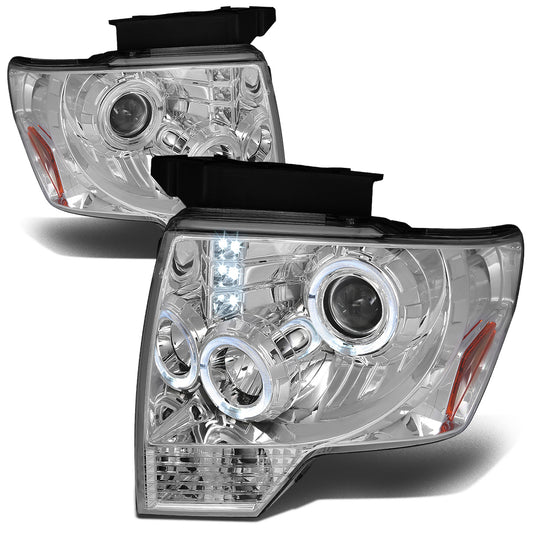 FAROS 09-14 FORD F-150 2/4-DOOR - LED - HALO PROJECTOR - CHROME HOUSING / AMBER CORNER - H1 LOW BEAM / HIGH BEAM