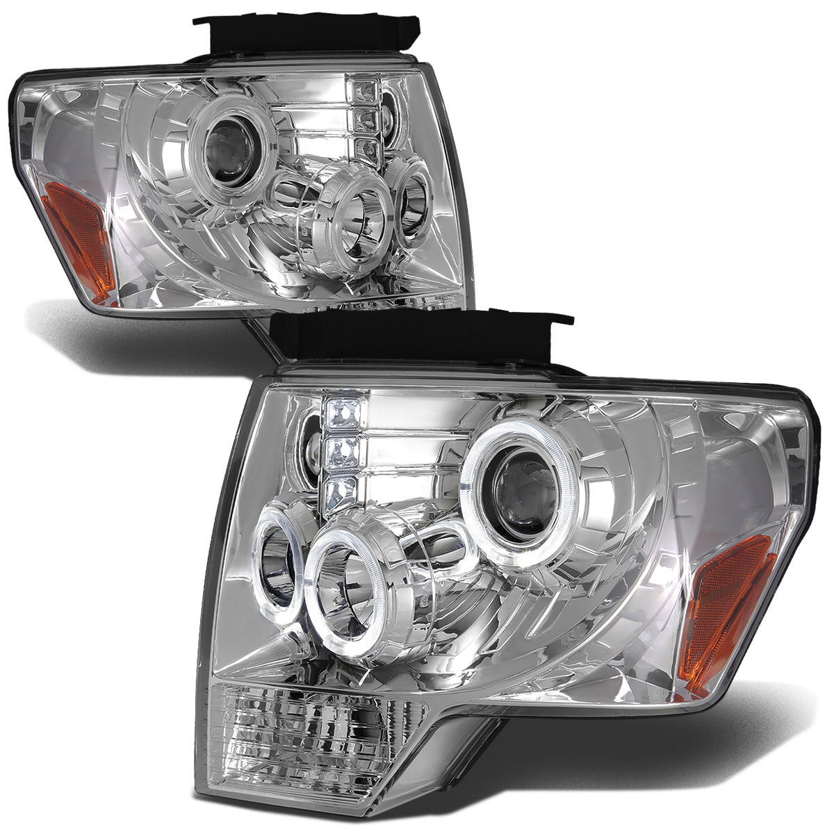 FAROS 09-14 FORD F-150 2/4-DOOR - LED - HALO PROJECTOR - CHROME HOUSING / AMBER CORNER - H1 LOW BEAM / HIGH BEAM