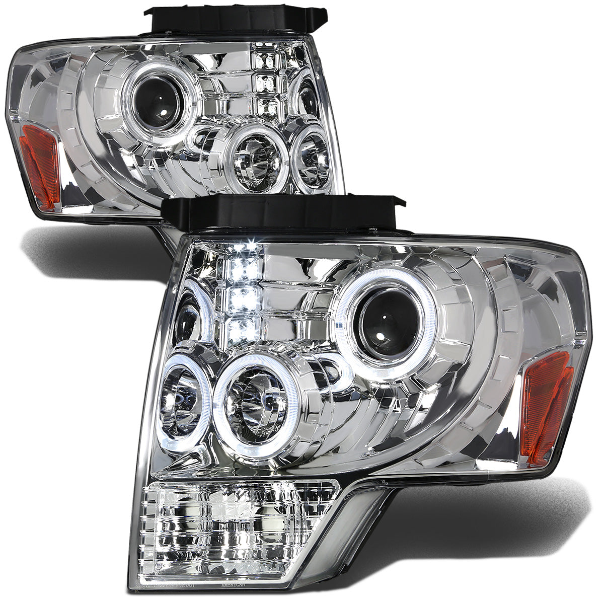 FAROS 09-14 FORD F-150 2/4-DOOR - LED - HALO PROJECTOR - CHROME HOUSING / AMBER CORNER - H1 LOW BEAM / HIGH BEAM