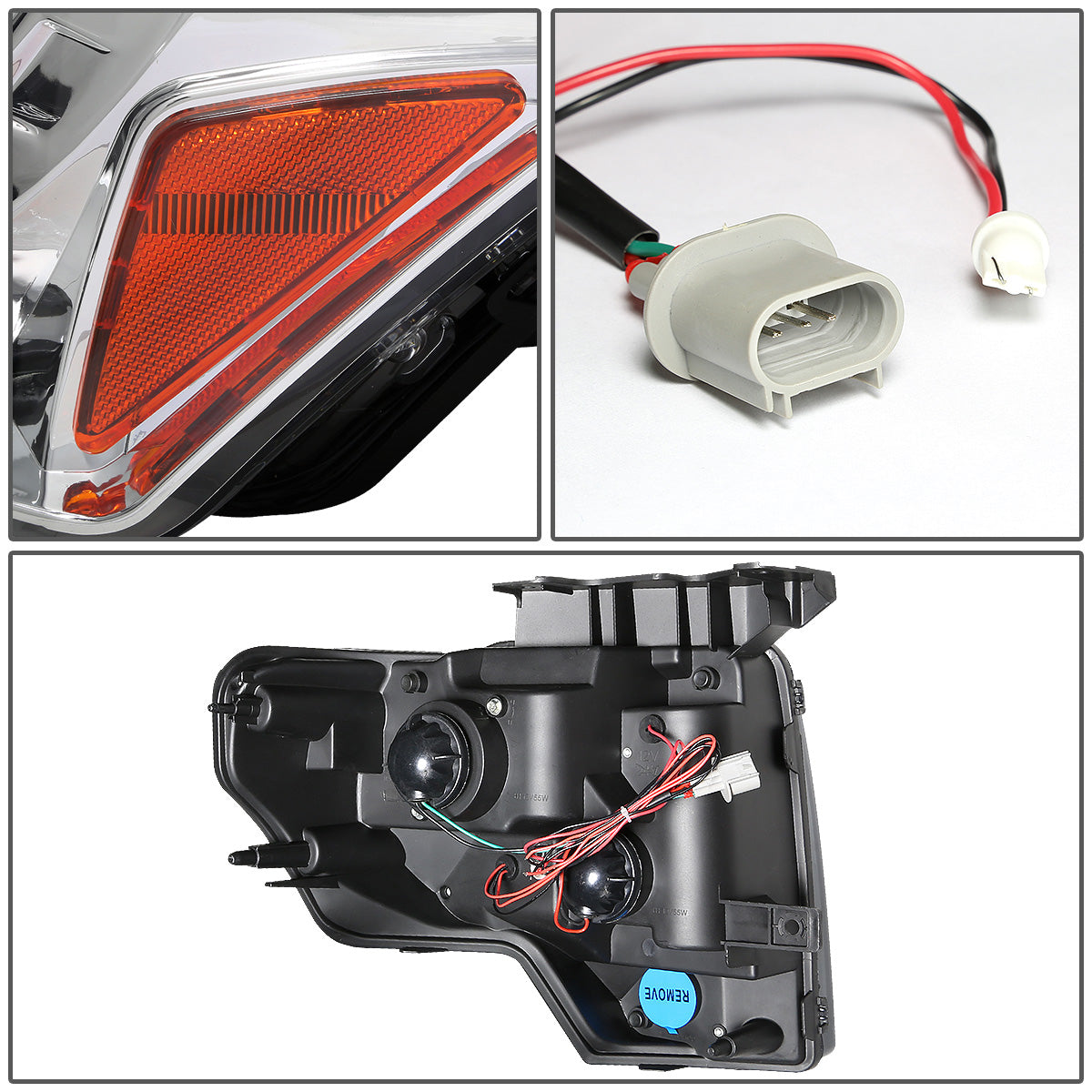 FAROS 09-14 FORD F-150 2/4-DOOR - LED - HALO PROJECTOR - CHROME HOUSING / AMBER CORNER - H1 LOW BEAM / HIGH BEAM
