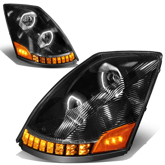 FAROS 04-18 VOLVO VN VNL 300 , 400 , 430 , 630 , 740 , 760 , 860 - LED - PROJECTOR - BLACK HOUSING - FULL LED LIGHTING