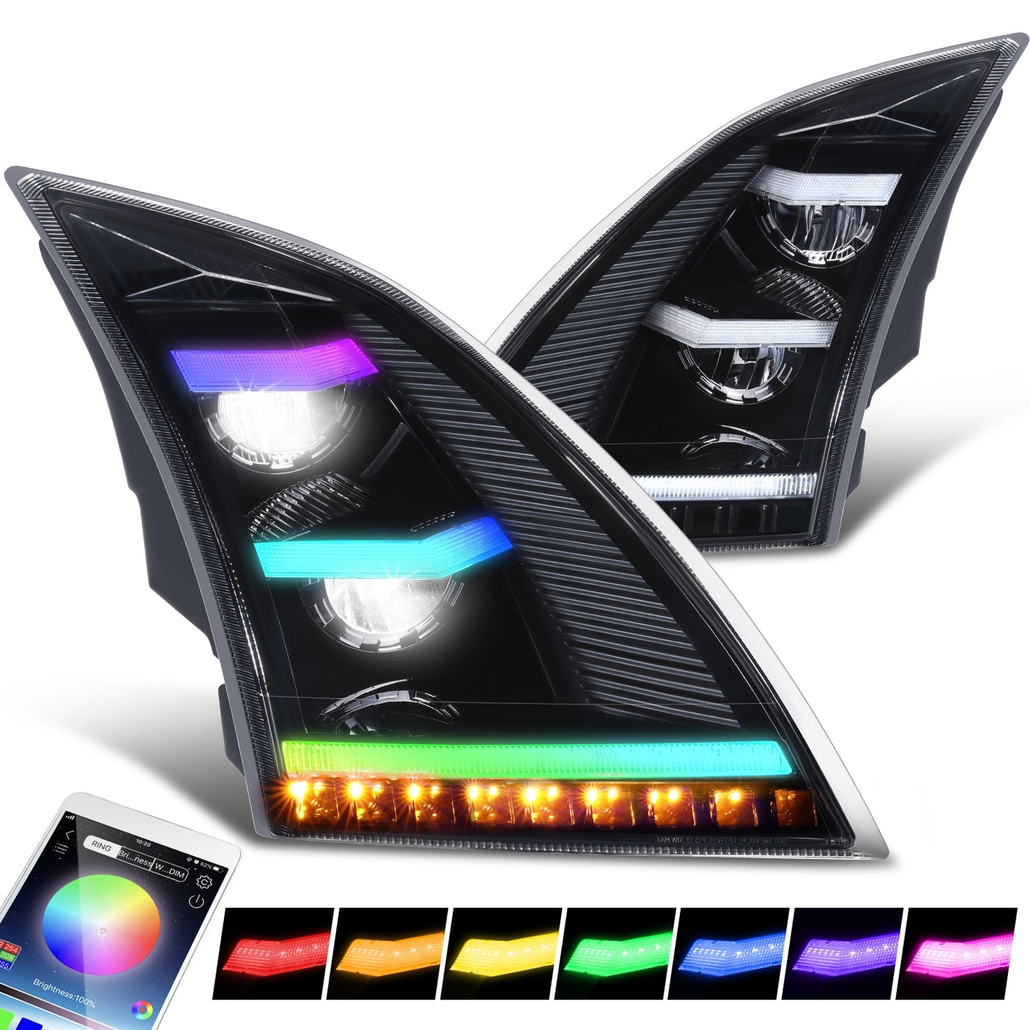 FAROS 18-21 VOLVO VNL, VNL 300, VNL 400, VNL 740, VNL 760, VNL 860 / 18-21 VOLVO VNR, VNR 300, VNR 400, VNR 640 - FULL LED RGB DRL SEQUENTIAL TURN SIGNAL - BLACK