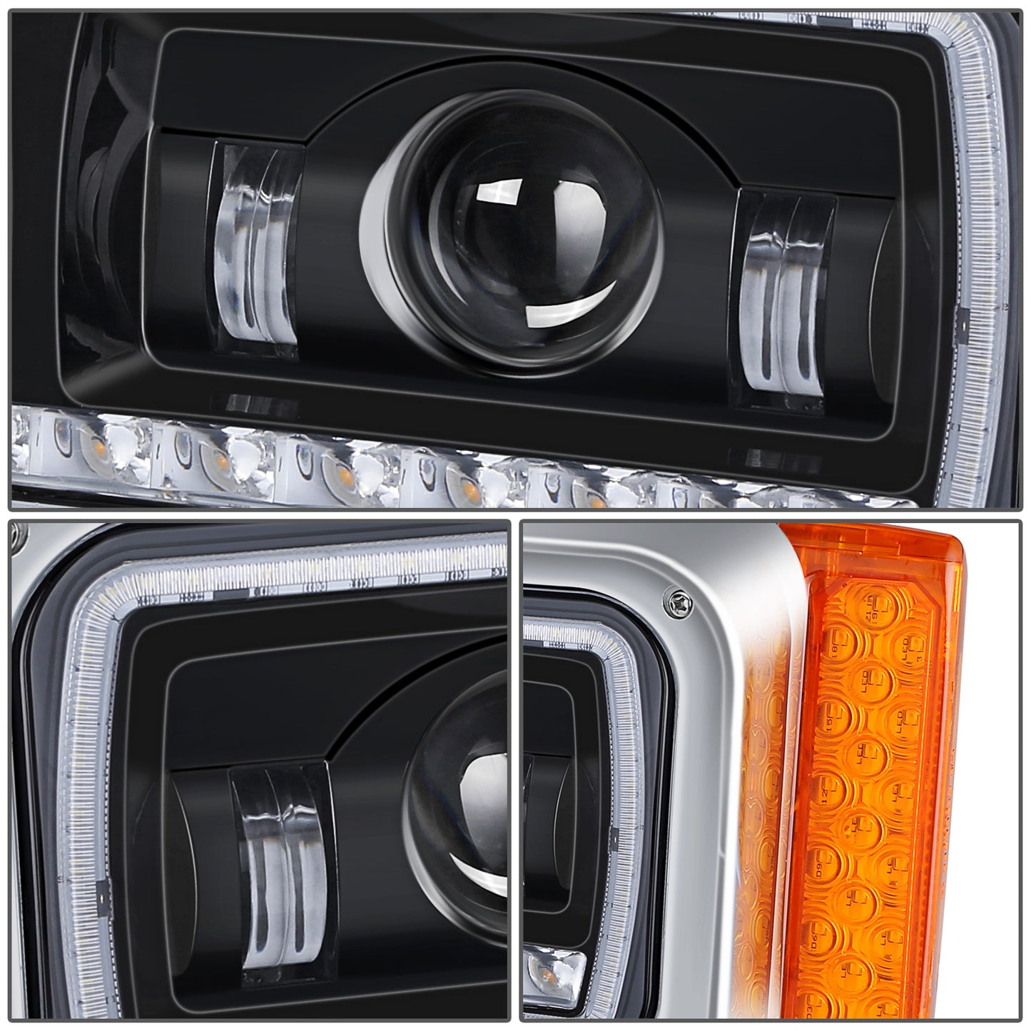 FAROS 81-88 PETERBILT 359 / 87-07 PETERBILT 379 / 08-21 PETERBILT 389 - FULL LED SEQUENTIAL CHASING TURN SIGNAL HEADLIGHT - BLACK