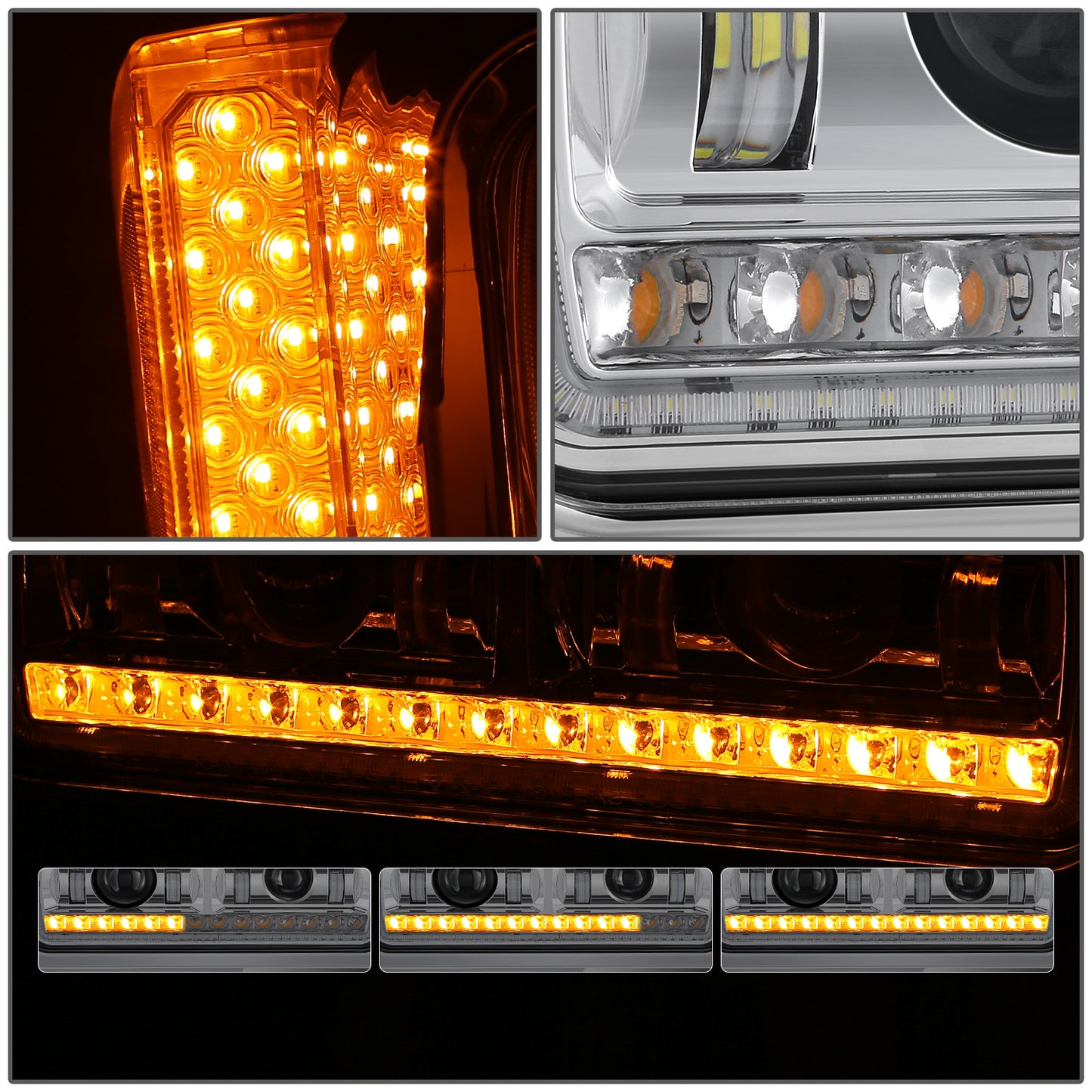 FAROS 81-88 PETERBILT 359 / 87-07 PETERBILT 379 / 08-21 PETERBILT 389 - FULL LED SEQUENTIAL CHASING TURN SIGNAL HEADLIGHT - CHROME