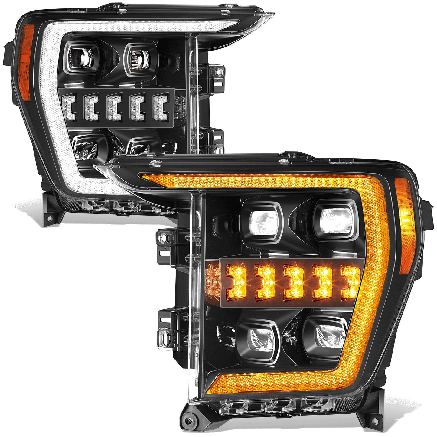 FAROS 21-23 FORD F-150 - FITS MODELS WITH HALOGEN HEADLIGHTS - WHITE 3D LIGHT BAR / SEQUENTIAL CHASE TURN SIGNAL - BLACK