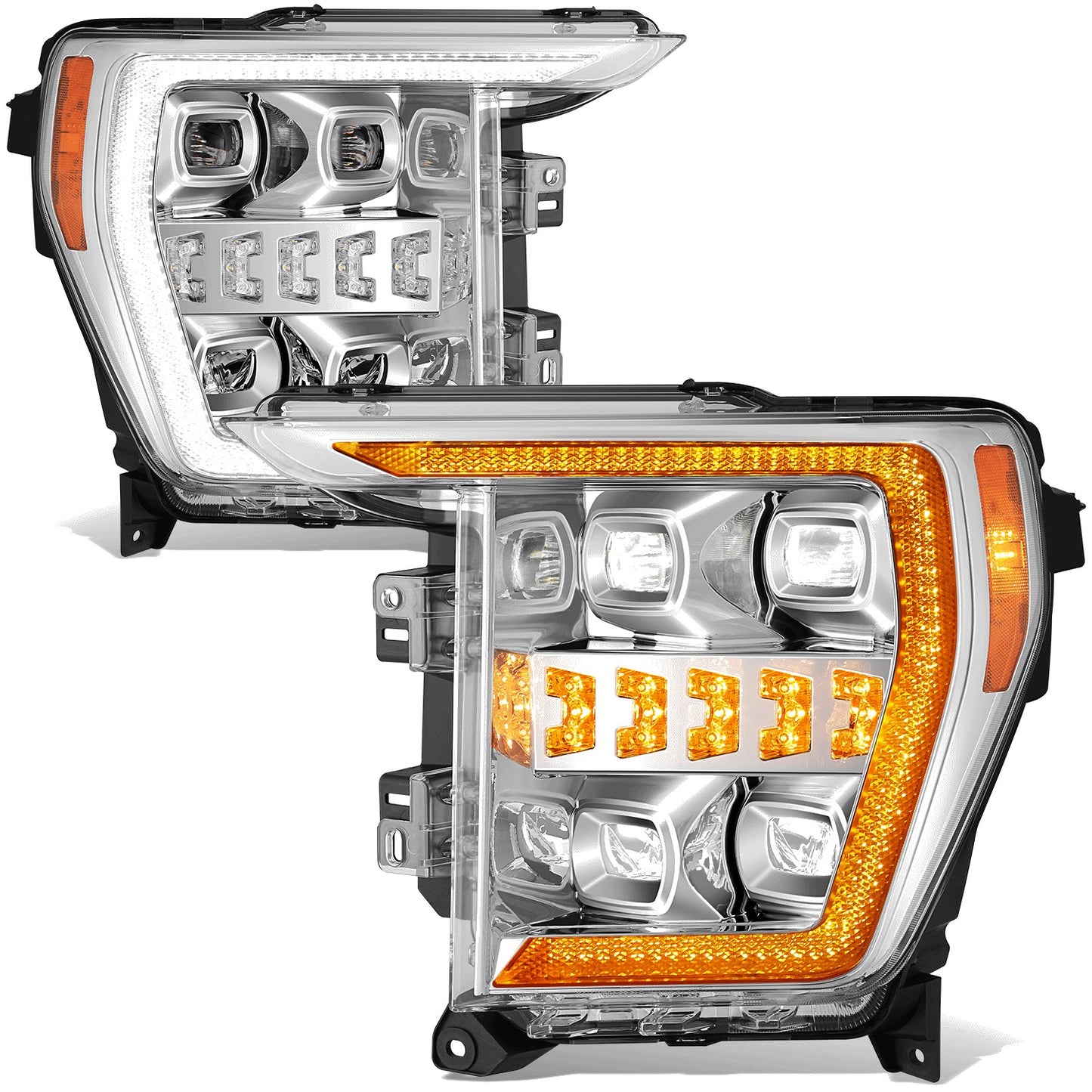 FAROS 21-23 FORD F-150 - FITS MODELS WITH HALOGEN HEADLIGHTS - WHITE 3D LIGHT BAR / SEQUENTIAL CHASE TURN SIGNAL - CHROME