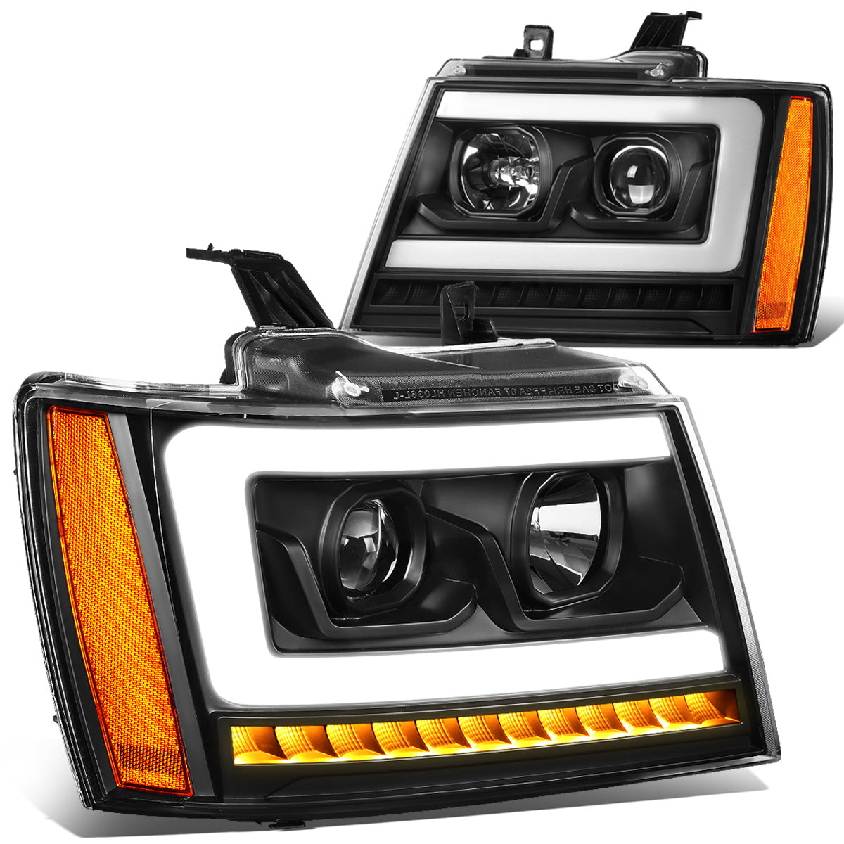 FAROS 07-13 CHEVY AVALANCHE, SUBURBAN 2500 / 07-14 CHEVY TAHOE, SUBURBAN 1500 - LED DRL - C-BAR - BLACK HOUSING / AMBER CORNER