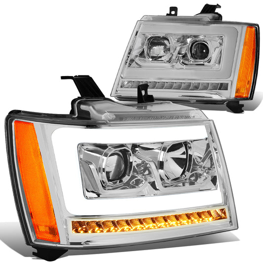 FAROS 07-13 CHEVY AVALANCHE, SUBURBAN 2500 / 07-14 CHEVY TAHOE, SUBURBAN 1500 - LED DRL - C-BAR - CHROME HOUSING / AMBER CORNER