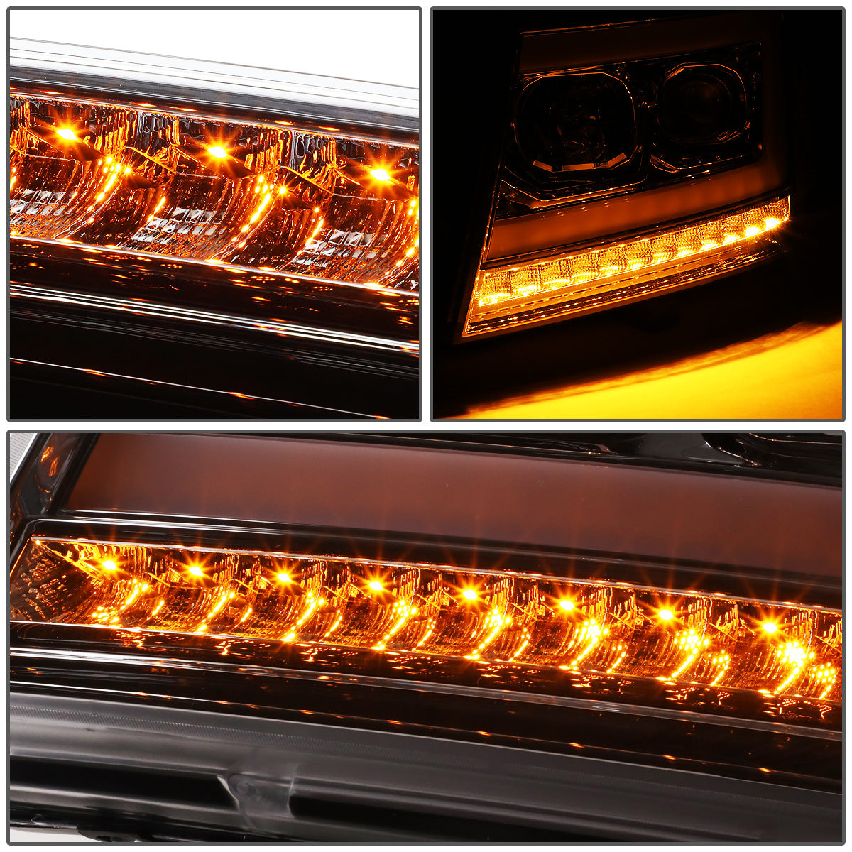 FAROS 07-13 CHEVY AVALANCHE, SUBURBAN 2500 / 07-14 CHEVY TAHOE, SUBURBAN 1500 - LED DRL - C-BAR - CHROME HOUSING / AMBER CORNER