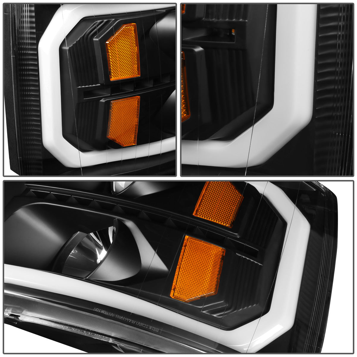 FAROS 07-13 CHEVY SILVERADO 1500 / 07-14 SILVERADO 2500, 3500 AND HD MODELS - DOES NOT FIT 2007 OLD BODY CLASSIC MODELS - LED DRL - SEQUENTIAL TURN SIGNAL - C-BAR - BLACK HOUSING / AMBER CORNER