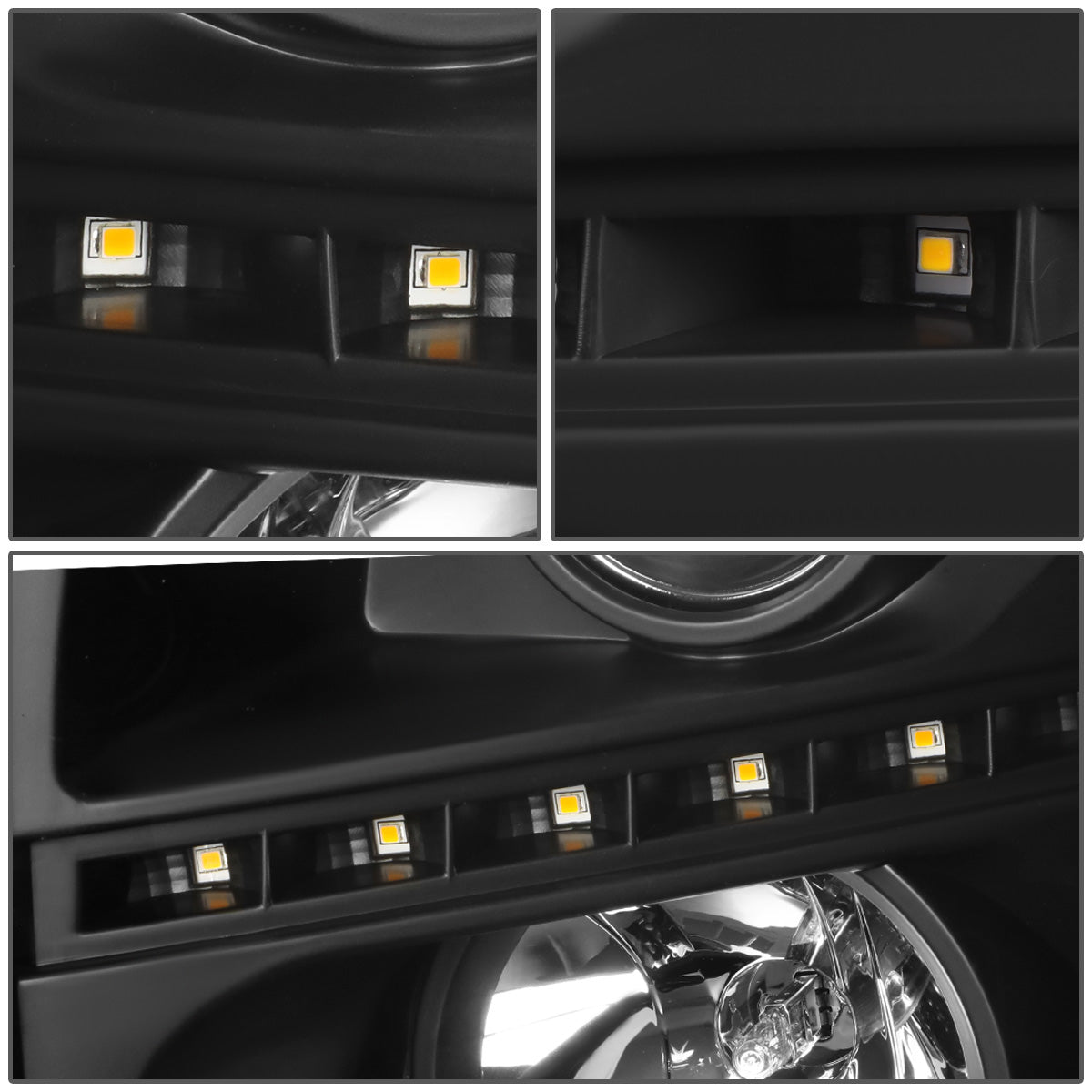 FAROS 07-13 CHEVY SILVERADO 1500 / 07-14 SILVERADO 2500, 3500 AND HD MODELS - DOES NOT FIT 2007 OLD BODY CLASSIC MODELS - LED DRL - SEQUENTIAL TURN SIGNAL - C-BAR - BLACK HOUSING / AMBER CORNER