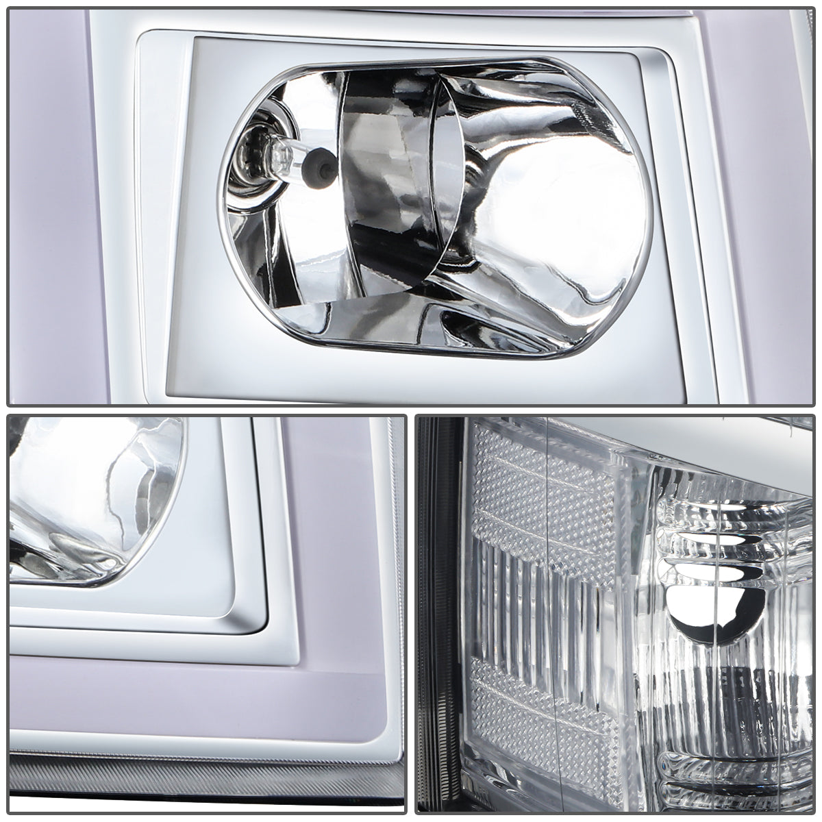 FAROS 07-13 CHEVY SILVERADO 1500 / 07-14 SILVERADO 2500 HD, 3500 - DOES NOT FIT 2007 OLD BODY CLASSIC MODELS - FITS MODELS WITH HALOGEN HEADLIGHTS ONLY - RECTANGLE LED DRL - CHROME HOUSING / CLEAR CORNER