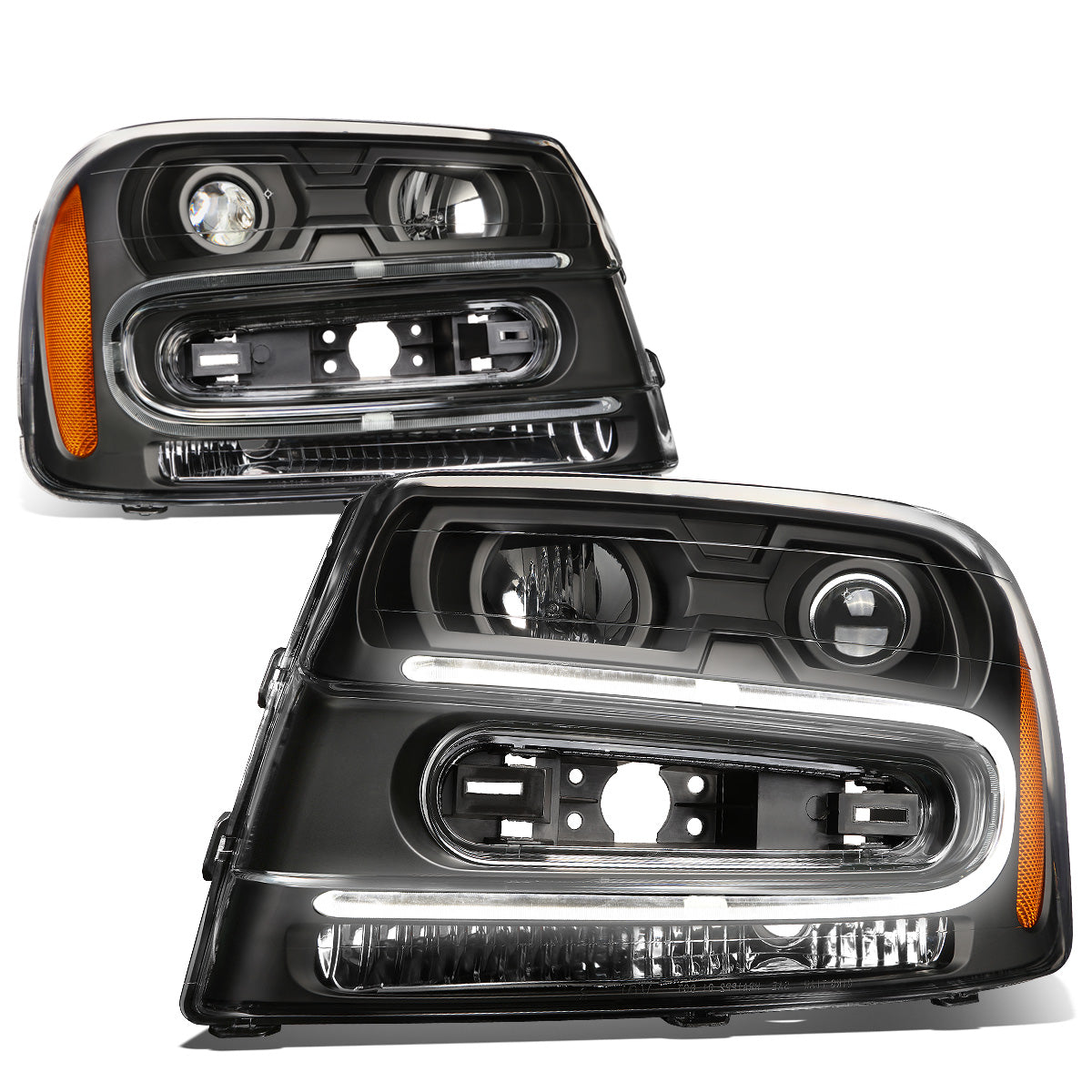 FAROS 02-06 CHEVY TRAILBLAZER EXT / 02-09 CHEVY TRAILBLAZER - 4DR - LED DRL - OE - BLACK HOUSING / AMBER CORNER