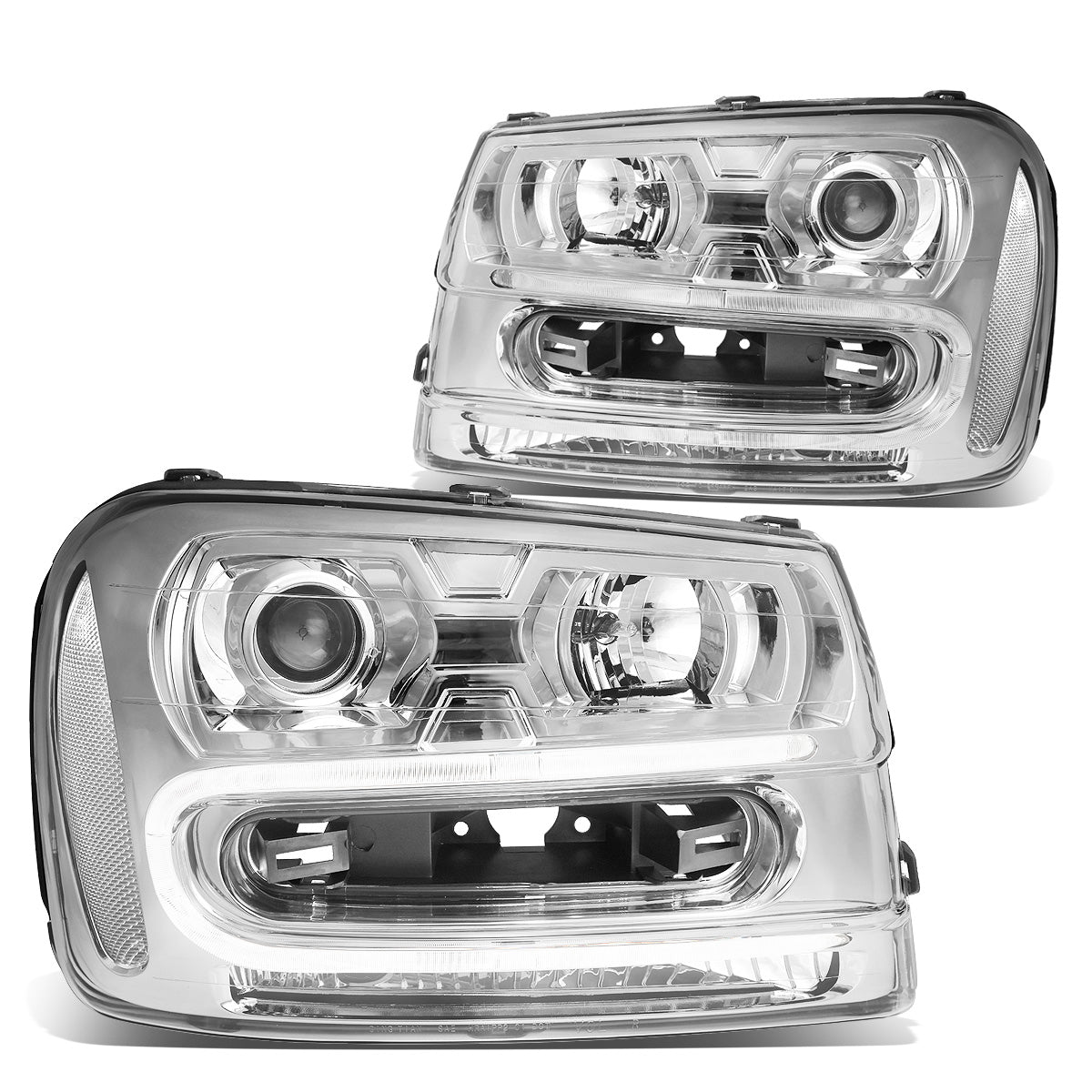 FAROS 02-06 CHEVY TRAILBLAZER EXT / 02-09 CHEVY TRAILBLAZER - 4DR - LED DRL - OE - CHROME HOUSING / CLEAR CORNER