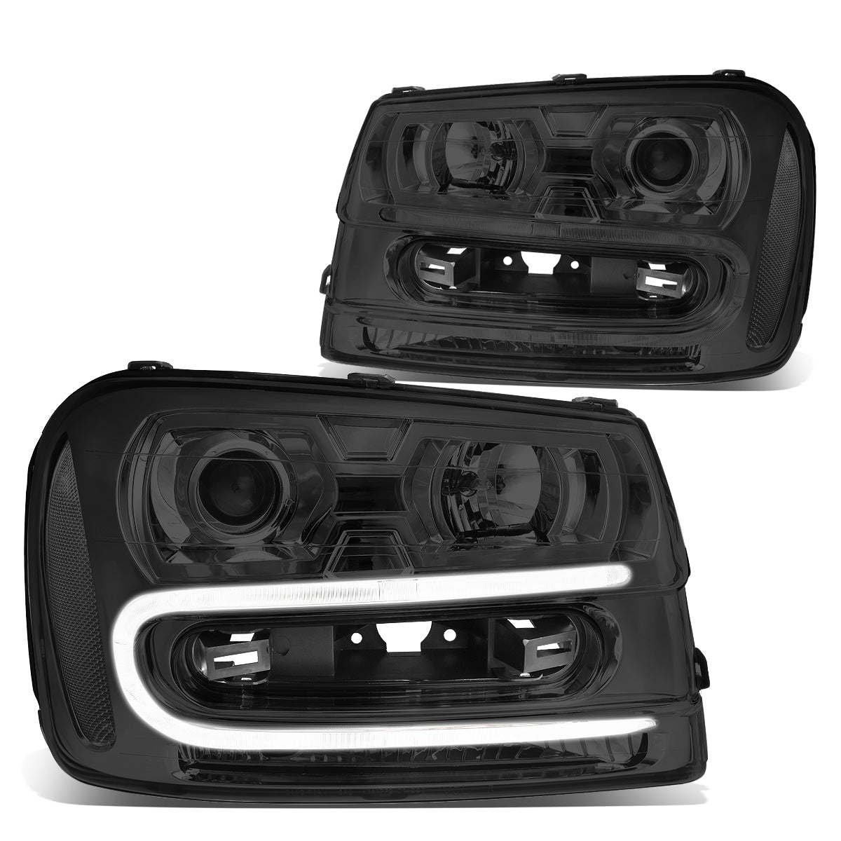 FAROS 02-06 CHEVY TRAILBLAZER EXT / 02-09 CHEVY TRAILBLAZER - 4DR - LED DRL - OE - SMOKE HOUSING / CLEAR CORNER