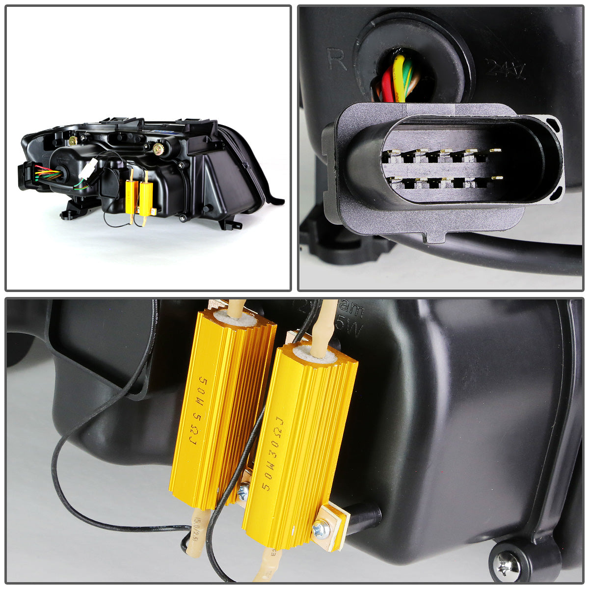 FAROS 02-04 AUDI A6, A6 QUATTRO FACELIFTED MODELS - DOES NOT FIT MODELS WITH OEM XENON HID HEADLIGHTS - ONLY FITS MODELS WITH FACTORY HALOGEN HEADLIGHTS - DOES NOT FIT 4.2L V8 MODELS - LED DRL - PROJECTOR - BLACK HOUSING / CLEAR LENS / AMBER SIGNAL