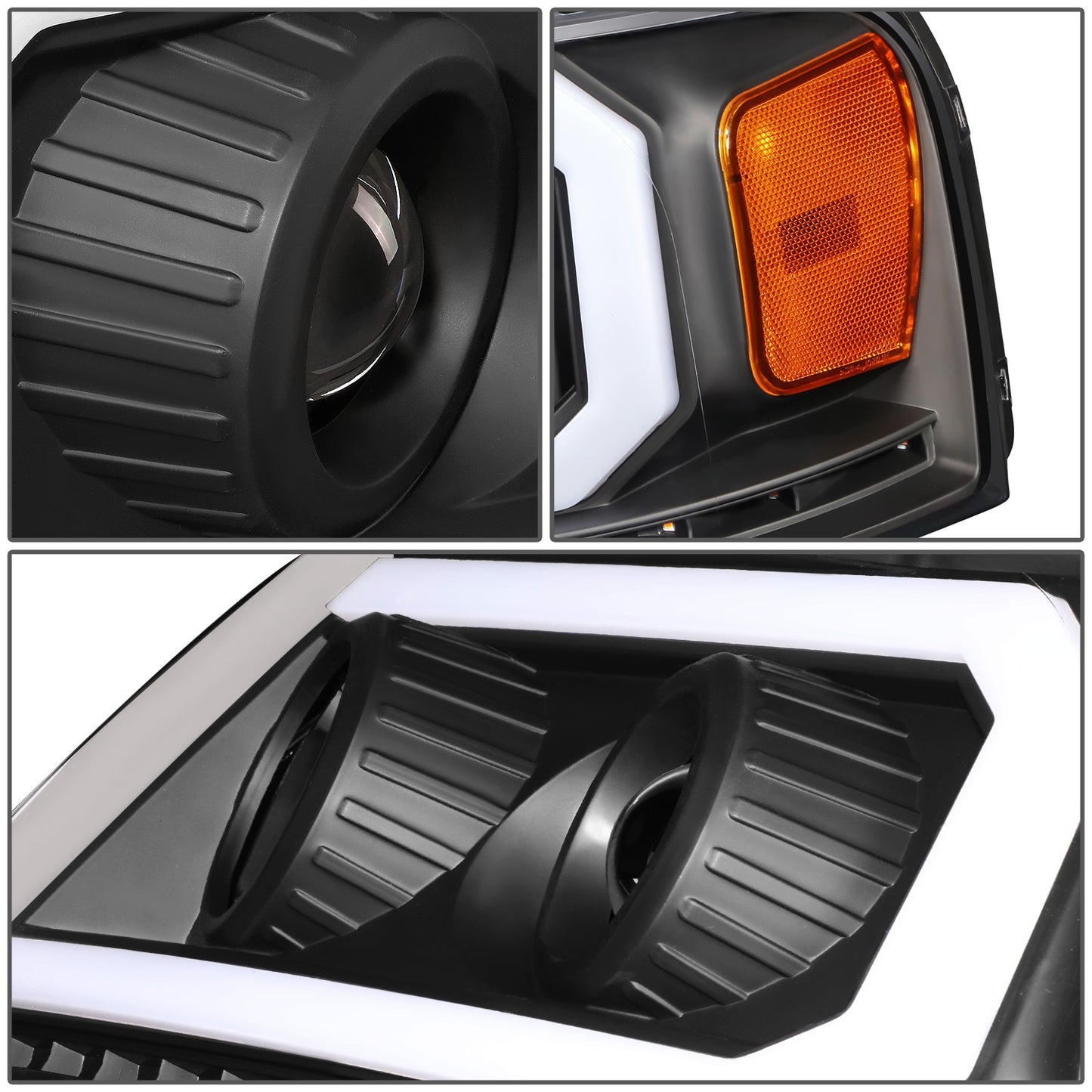 FAROS 04-08 FORD F-150 / 06-08 LINCOLN MARK LT - LED DRL - PROJECTOR - SEQUENTIAL LED TURN SIGNAL - BLACK HOUSING / AMBER CORNER