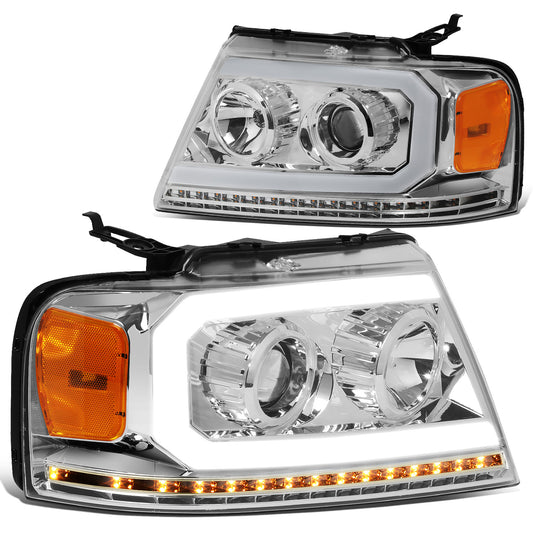FAROS 04-08 FORD F-150 / 06-08 LINCOLN MARK LT - LED DRL - PROJECTOR - SEQUENTIAL LED TURN SIGNAL - CHROME HOUSING / AMBER CORNER