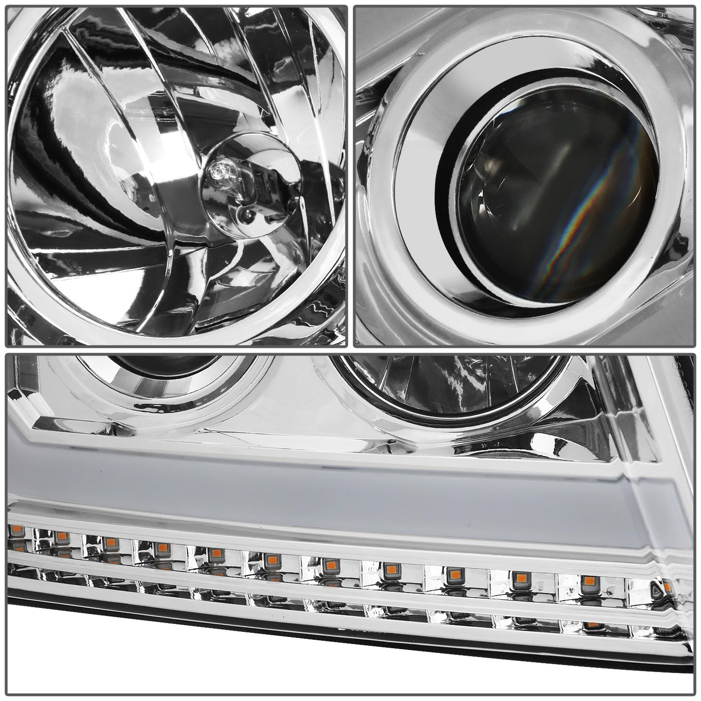 FAROS 04-08 FORD F-150 / 06-08 LINCOLN MARK LT - LED DRL - PROJECTOR - SEQUENTIAL LED TURN SIGNAL - CHROME HOUSING / AMBER CORNER