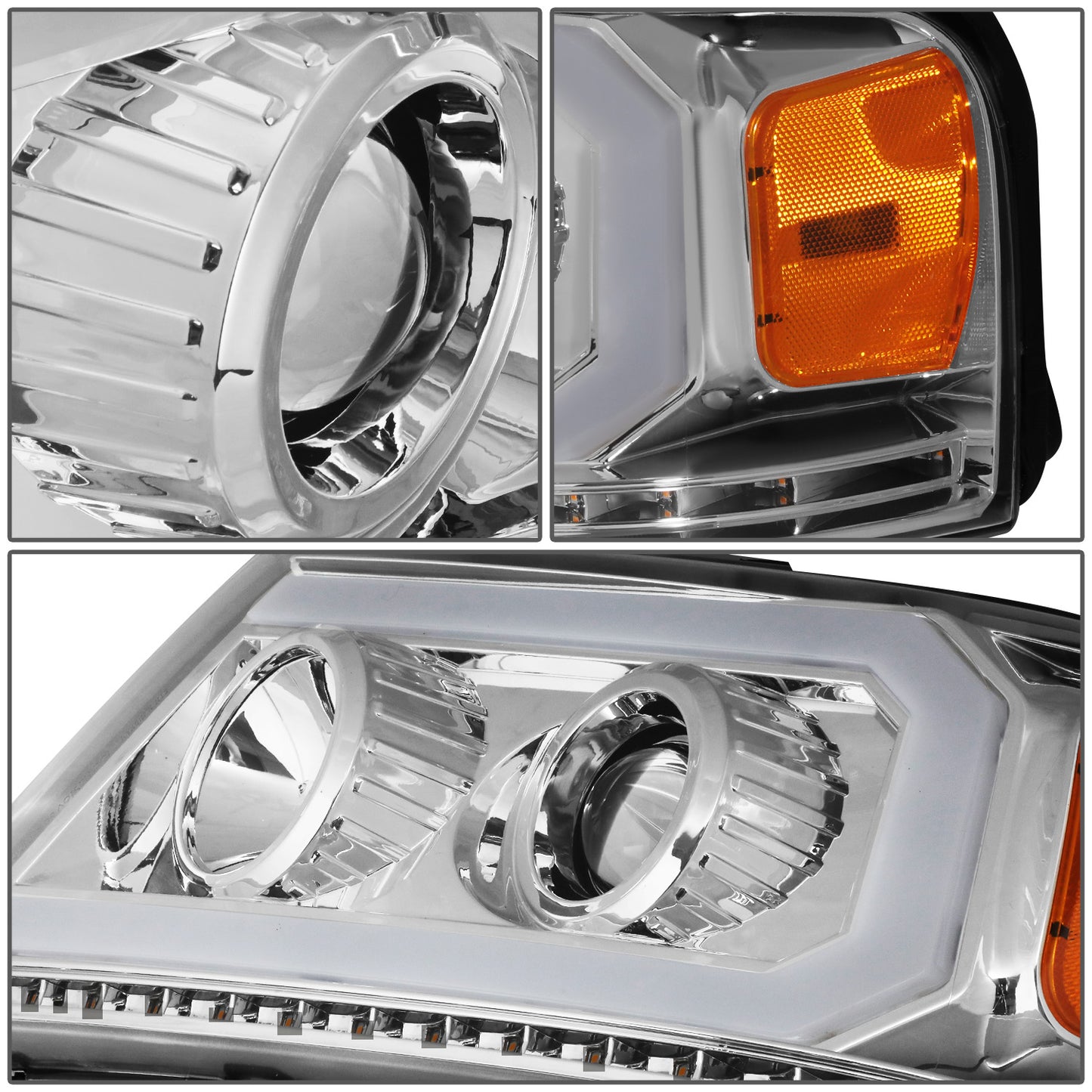 FAROS 04-08 FORD F-150 / 06-08 LINCOLN MARK LT - LED DRL - PROJECTOR - SEQUENTIAL LED TURN SIGNAL - CHROME HOUSING / AMBER CORNER