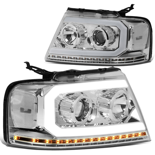 FAROS 04-08 FORD F-150 / 06-08 LINCOLN MARK LT - LED DRL - PROJECTOR - SEQUENTIAL LED TURN SIGNAL - CHROME HOUSING / CLEAR CORNER