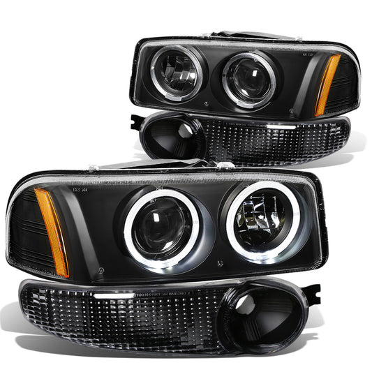 FAROS 01-06 YUKON DENALI, XL 1500 DENALI / 02-06 GMC SIERRA 1500 DENALI / 2007 GMC SIERRA 1500 DENALI 4-DOOR - FITS DENALI MODELS ONLY - LED - HALO PROJECTOR - BLACK HOUSING / AMBER CORNER - 9005 LOW BEAM / HIGH BEAM