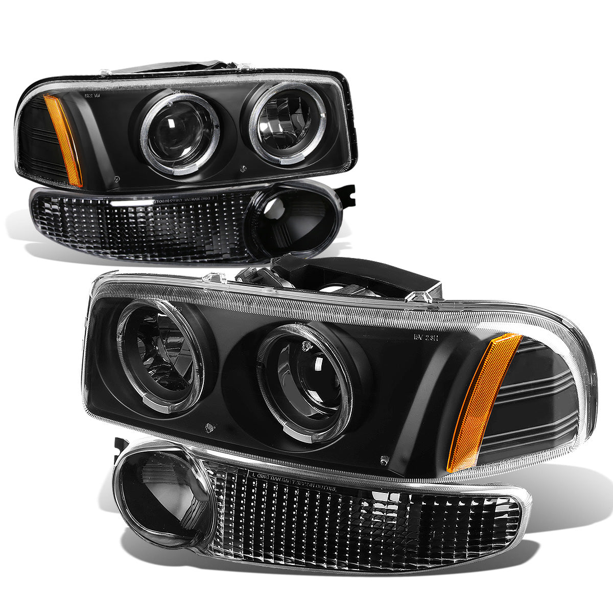 FAROS 01-06 YUKON DENALI, XL 1500 DENALI / 02-06 GMC SIERRA 1500 DENALI / 2007 GMC SIERRA 1500 DENALI 4-DOOR - FITS DENALI MODELS ONLY - LED - HALO PROJECTOR - BLACK HOUSING / AMBER CORNER - 9005 LOW BEAM / HIGH BEAM