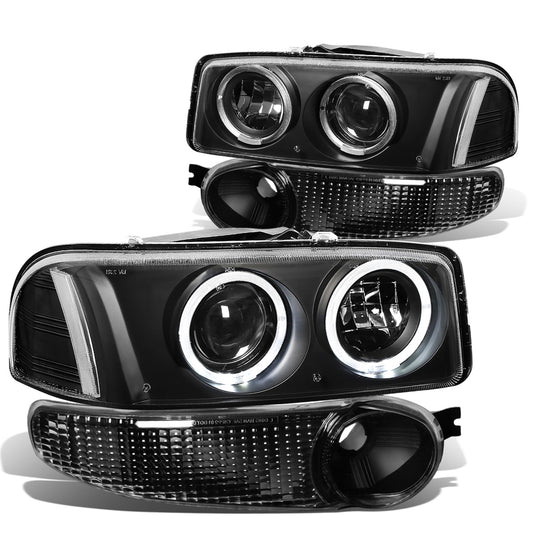FAROS 01-06 YUKON DENALI, XL 1500 DENALI / 02-06 GMC SIERRA 1500 DENALI / 2007 GMC SIERRA 1500 DENALI 4-DOOR - FITS DENALI MODELS ONLY - LED - HALO PROJECTOR - BLACK HOUSING / CLEAR CORNER - 9005 LOW BEAM / HIGH BEAM