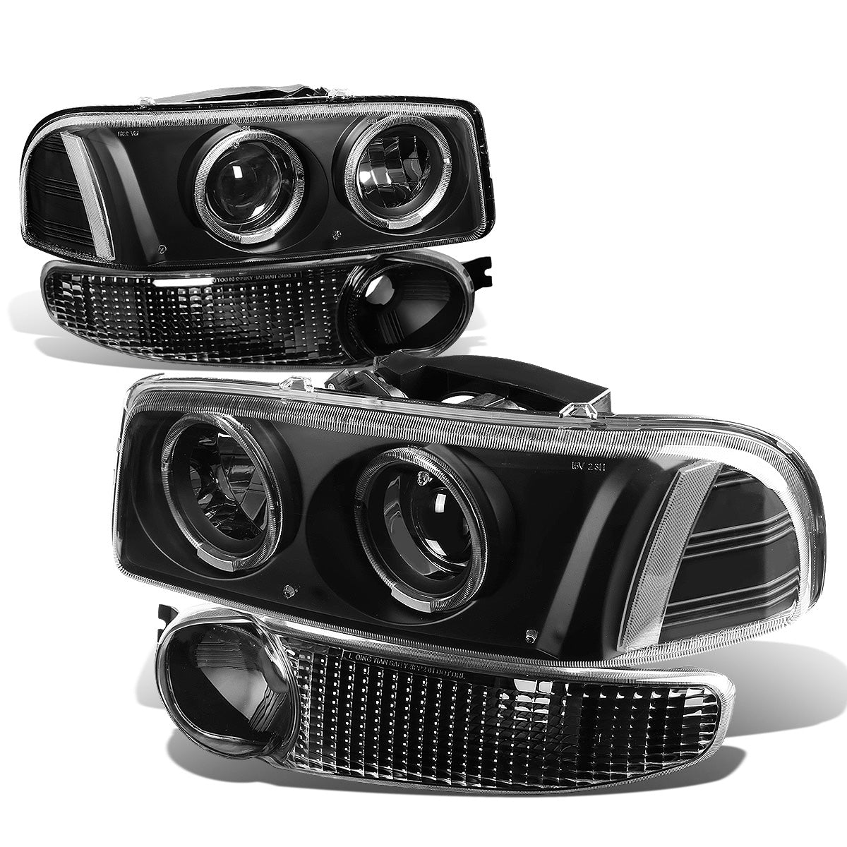 FAROS 01-06 YUKON DENALI, XL 1500 DENALI / 02-06 GMC SIERRA 1500 DENALI / 2007 GMC SIERRA 1500 DENALI 4-DOOR - FITS DENALI MODELS ONLY - LED - HALO PROJECTOR - BLACK HOUSING / CLEAR CORNER - 9005 LOW BEAM / HIGH BEAM