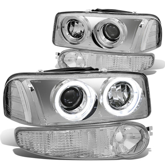 FAROS 01-06 YUKON DENALI, XL 1500 DENALI / 02-06 GMC SIERRA 1500 DENALI / 2007 GMC SIERRA 1500 DENALI 4-DOOR - FITS DENALI MODELS ONLY - LED - HALO PROJECTOR - CHROME HOUSING / CLEAR CORNER - 9005 LOW BEAM / HIGH BEAM