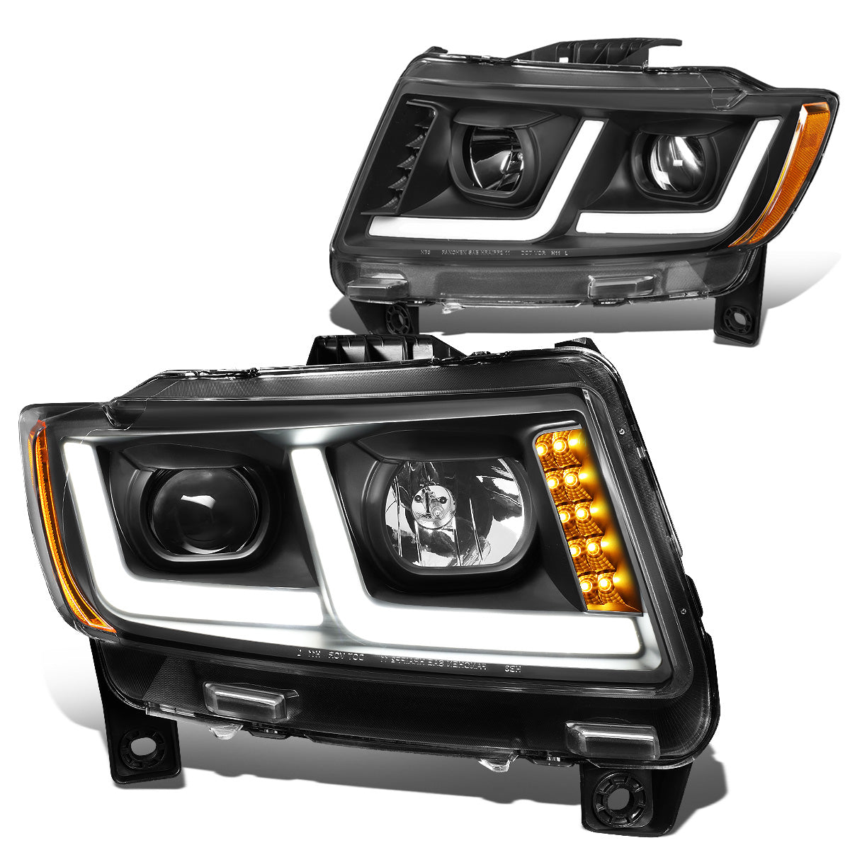 FAROS 11-13 JEEP GRAND CHEROKEE - FITS MODELS WITH HALOGEN HEADLIGHTS ONLY - PROJECTOR LOW BEAM - BLACK HOUSING / AMBER CORNER - H1 LOW BEAM / 9005 HIGH BEAM