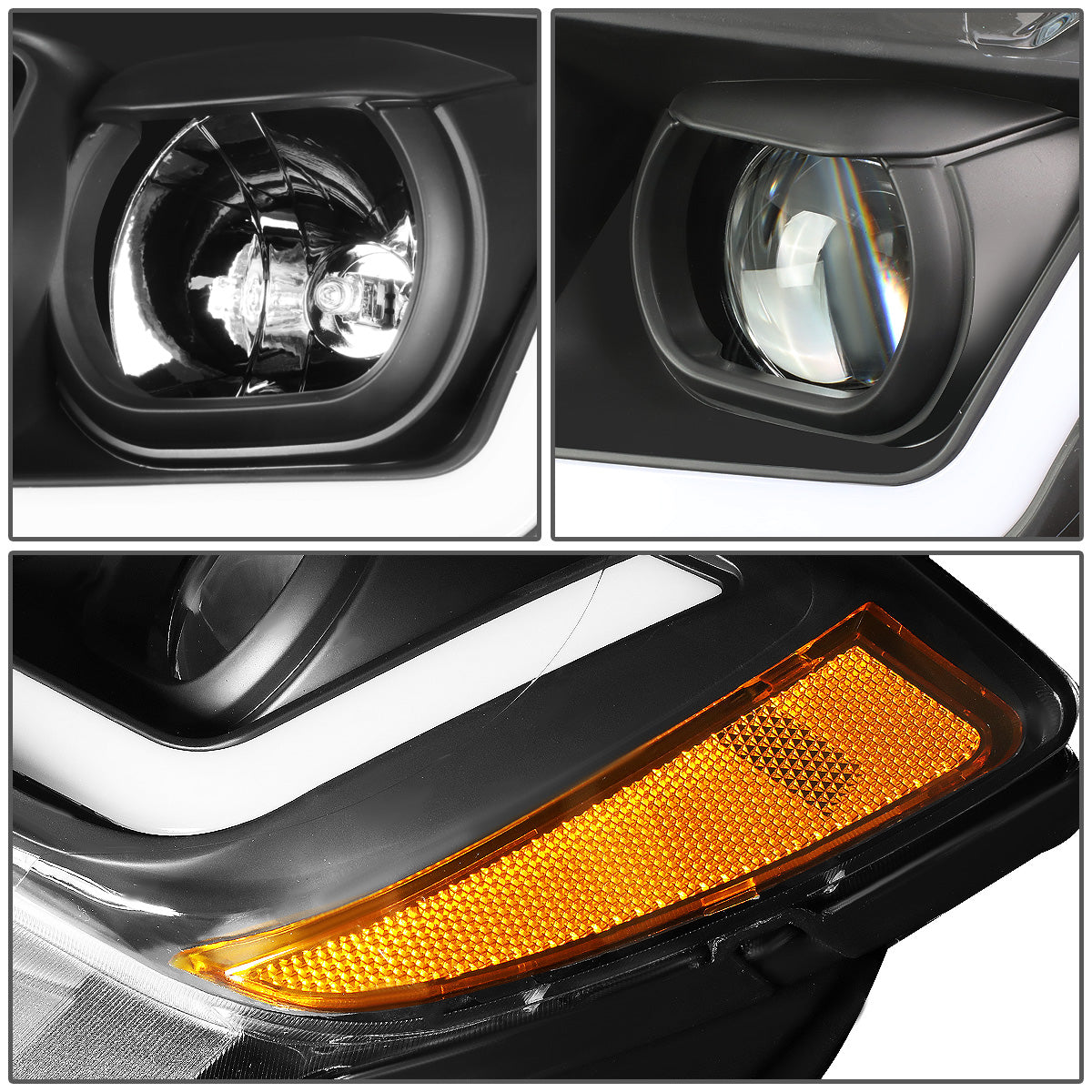 FAROS 11-13 JEEP GRAND CHEROKEE - FITS MODELS WITH HALOGEN HEADLIGHTS ONLY - PROJECTOR LOW BEAM - BLACK HOUSING / AMBER CORNER - H1 LOW BEAM / 9005 HIGH BEAM