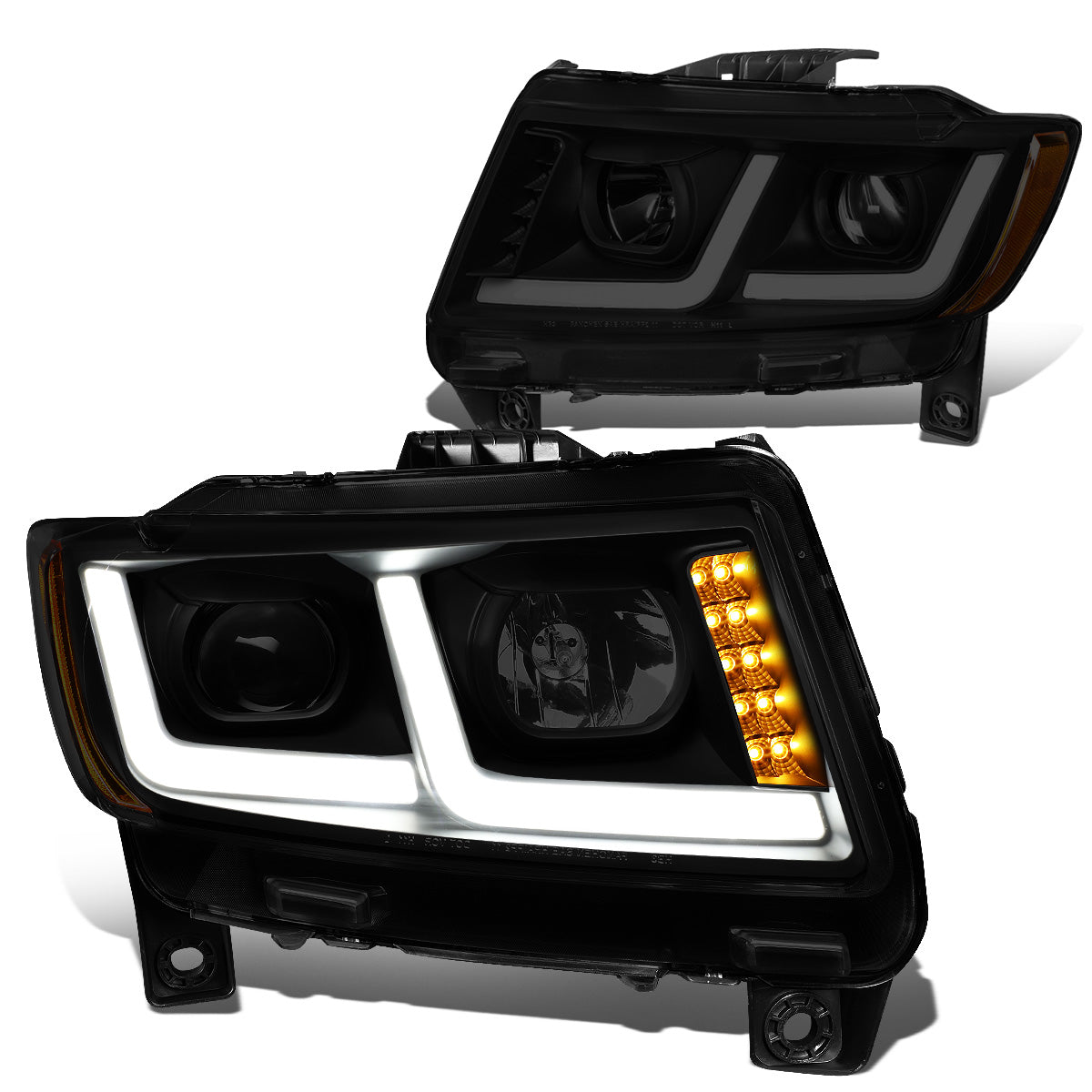 FAROS 11-13 JEEP GRAND CHEROKEE - FITS MODELS WITH HALOGEN HEADLIGHTS ONLY - PROJECTOR LOW BEAM - BLACK HOUSING / AMBER CORNER / SMOKE LENS - H1 LOW BEAM / 9005 HIGH BEAM