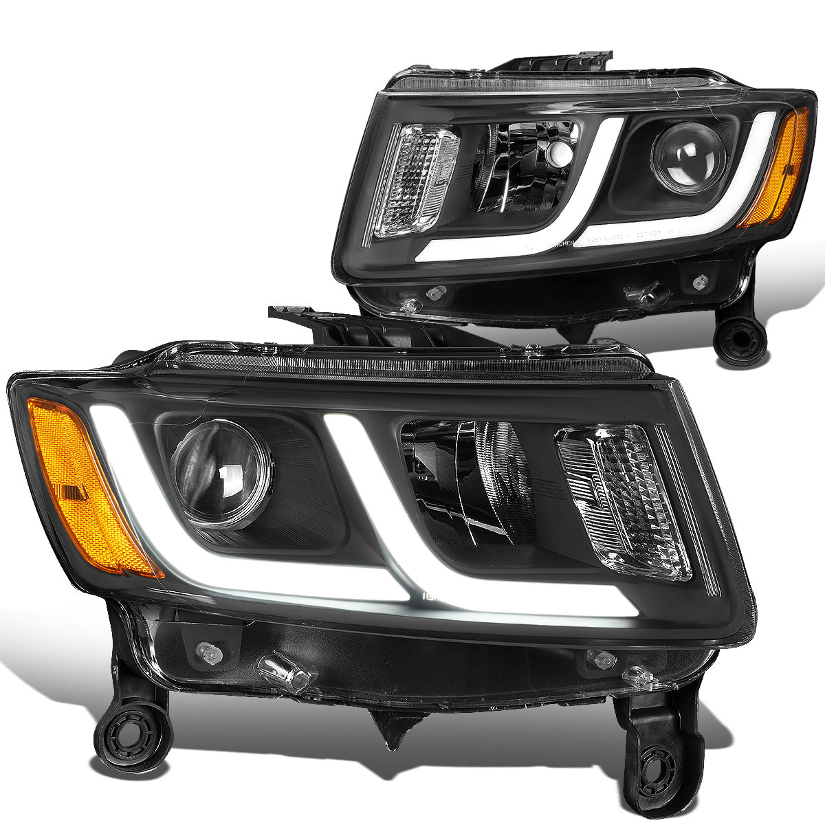 FAROS 14-16 JEEP GRAND CHEROKEE PRE FACELIFT - FITS MODELS WITH HALOGEN HEADLIGHTS ONLY - PROJECTOR LOW BEAM - BLACK HOUSING / AMBER CORNER - H1 LOW BEAM / H1 HIGH BEAM