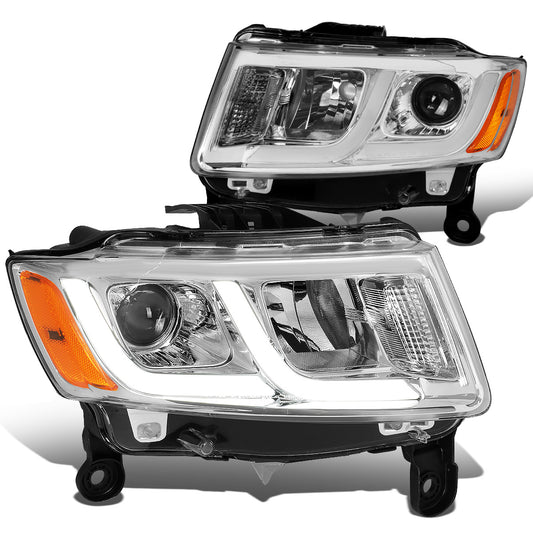 FAROS 14-16 JEEP GRAND CHEROKEE PRE FACELIFT - FITS MODELS WITH HALOGEN HEADLIGHTS ONLY - PROJECTOR LOW BEAM - CHROME HOUSING / AMBER CORNER - H1 LOW BEAM / H1 HIGH BEAM