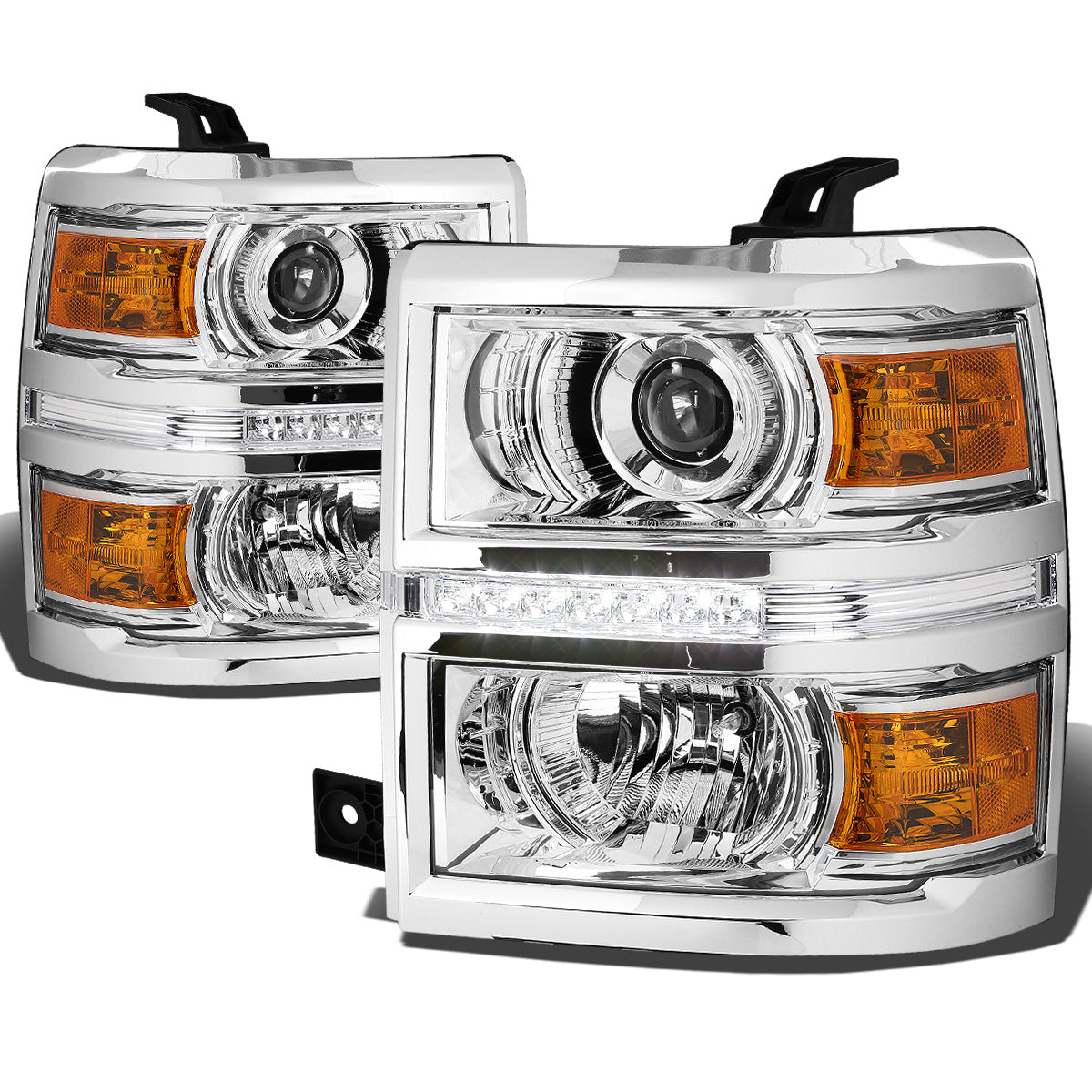 FAROS 14-15 CHEVY SILVERADO 2500 / 3500 / 14-16 SILVERADO 1500 / 2015 SILVERADO 3500 2/4-DOOR - LED - PROJECTOR - CHROME HOUSING / AMBER CORNER - H11 LOW BEAM / 9005 HIGH BEAM