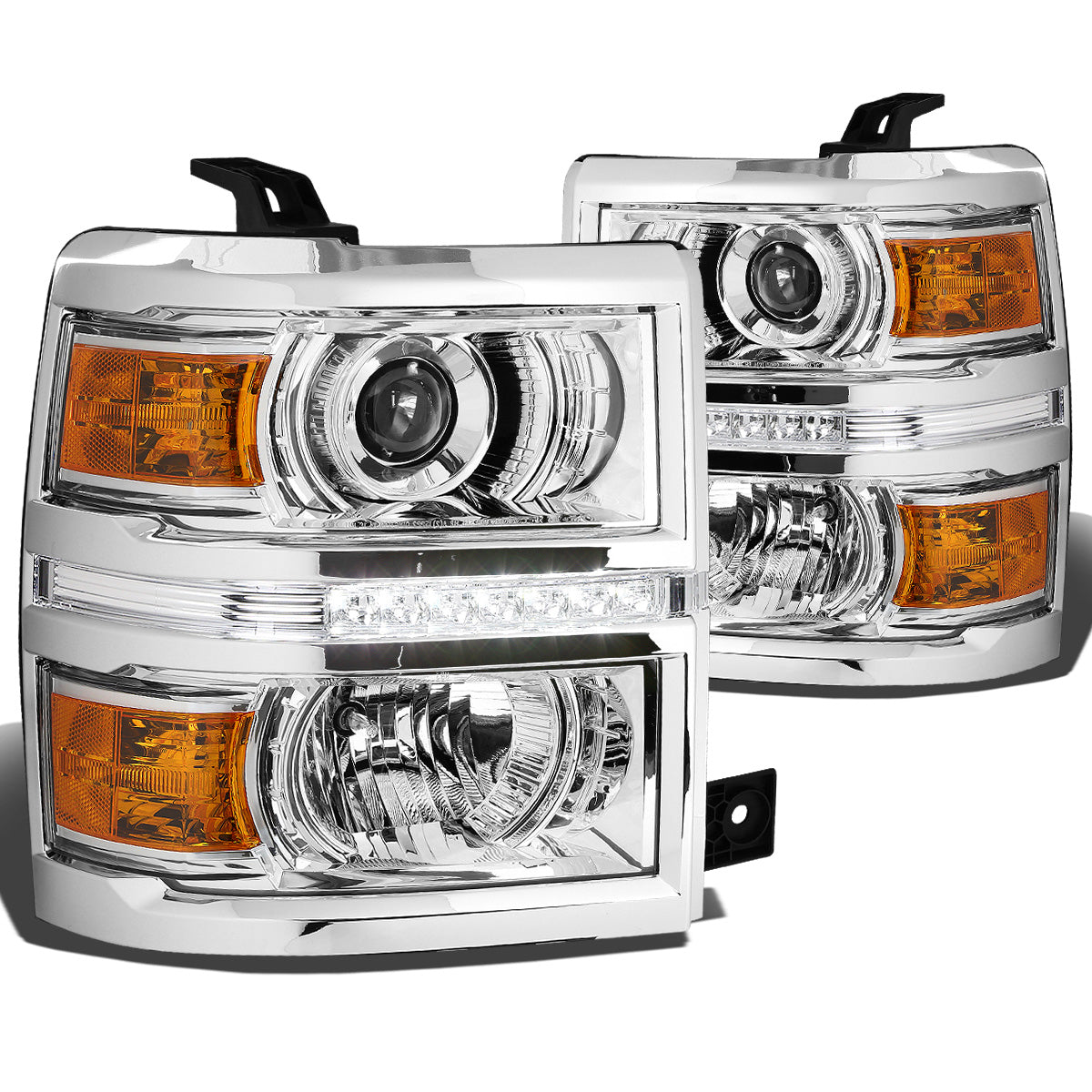 FAROS 14-15 CHEVY SILVERADO 2500 / 3500 / 14-16 SILVERADO 1500 / 2015 SILVERADO 3500 2/4-DOOR - LED - PROJECTOR - CHROME HOUSING / AMBER CORNER - H11 LOW BEAM / 9005 HIGH BEAM