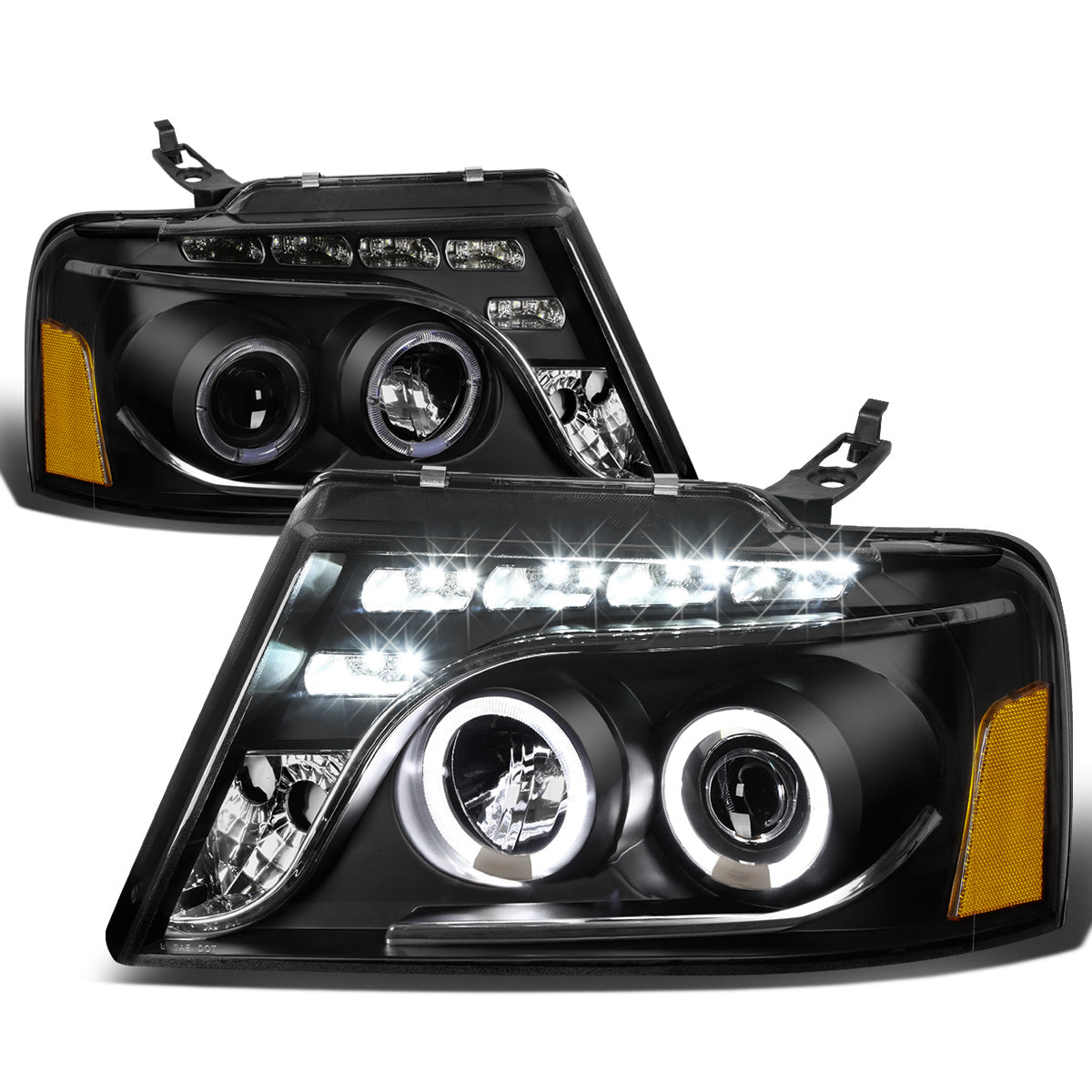 FAROS 04-08 FORD F-150 / 06-08 LINCOLN MARK LT 2/3/4-DOOR - LED - HALO PROJECTOR - BLACK HOUSING / AMBER CORNER - H1 LOW BEAM / HIGH BEAM