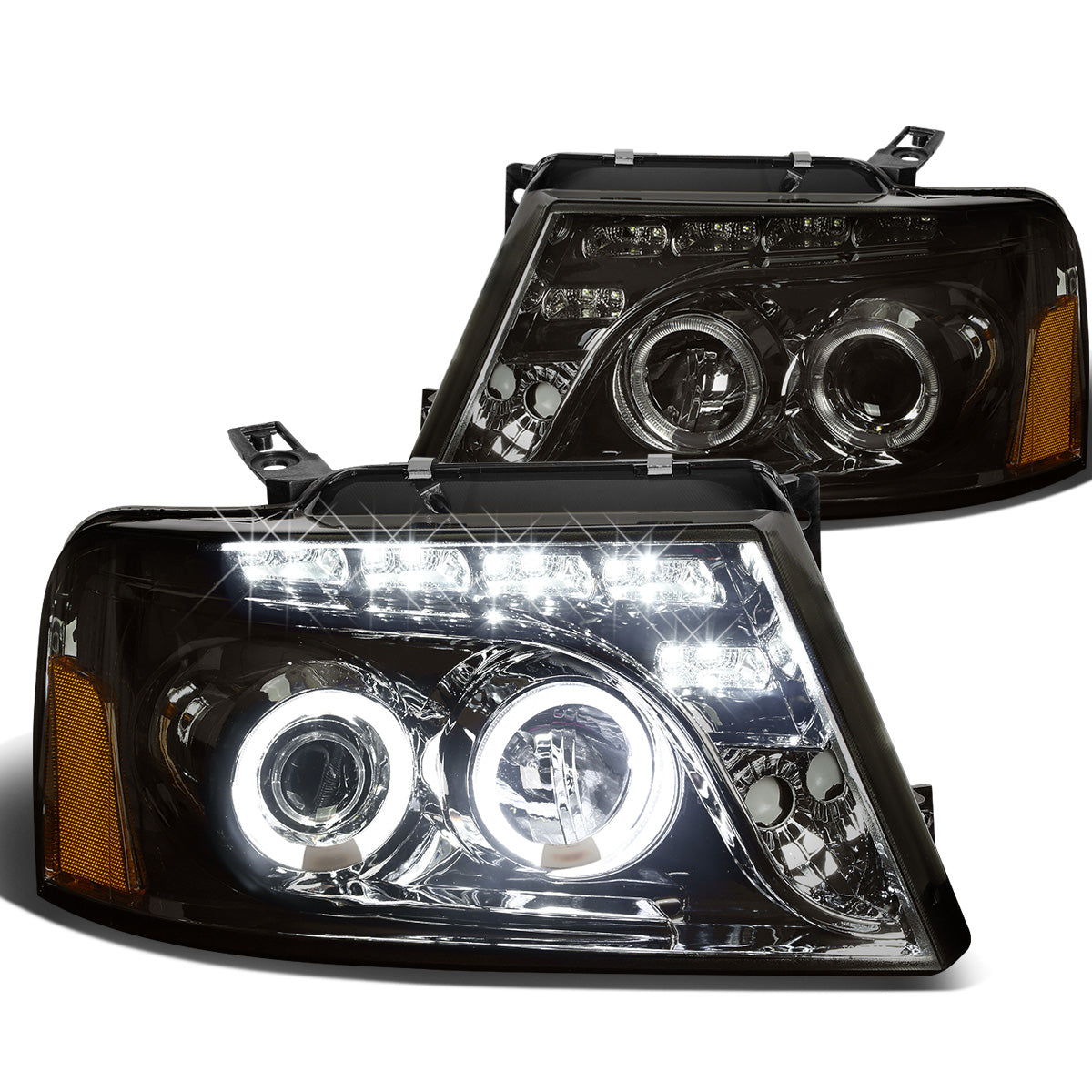 FAROS 04-08 FORD F-150 / 06-08 LINCOLN MARK LT 2/3/4-DOOR - LED - HALO PROJECTOR - SMOKE HOUSING / AMBER CORNER - H1 LOW BEAM / HIGH BEAM