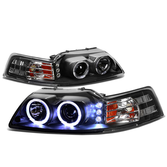 FAROS 99-04 FORD MUSTANG 2-DOOR - LED DRL - HALO PROJECTOR - BLACK HOUSING / AMBER CORNER - H1 LOW BEAM / HIGH BEAM