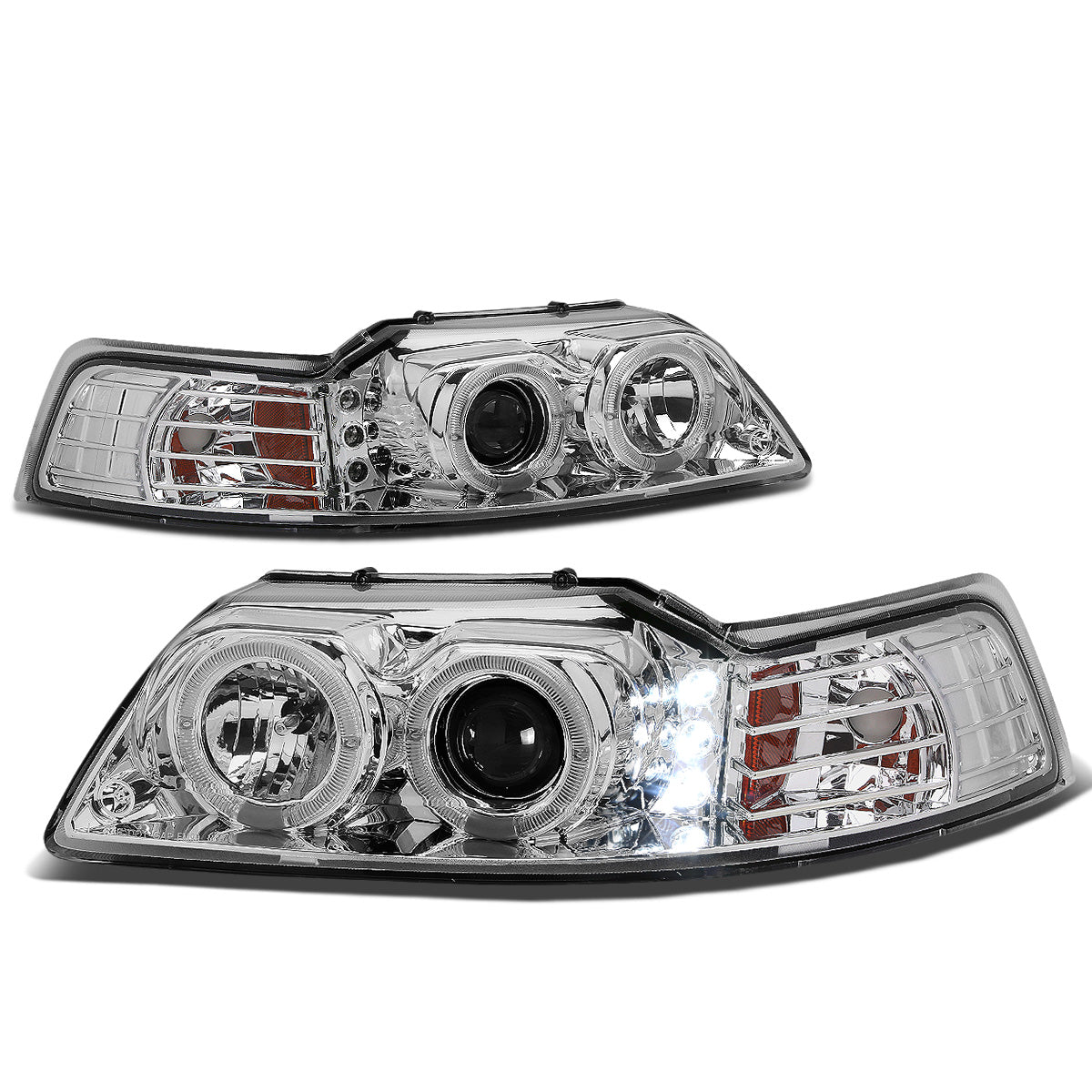 FAROS 99-04 FORD MUSTANG 2-DOOR - LED DRL - HALO PROJECTOR - CHROME HOUSING / AMBER CORNER - H1 LOW BEAM / HIGH BEAM