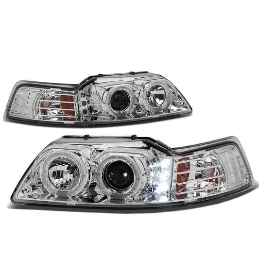 FAROS 99-04 FORD MUSTANG 2-DOOR - LED DRL - HALO PROJECTOR - CHROME HOUSING / AMBER CORNER - H1 LOW BEAM / HIGH BEAM