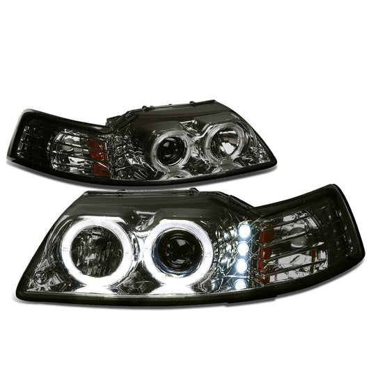 FAROS 99-04 FORD MUSTANG 2-DOOR - LED DRL - HALO PROJECTOR - SMOKE HOUSING / AMBER CORNER - H1 LOW BEAM / HIGH BEAM