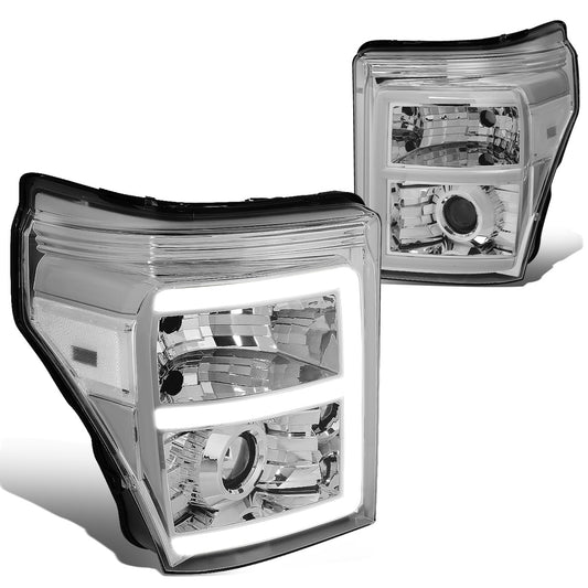 FAROS 11-16 FORD F-250, F-350, F-450, F-550 - SUPER DUTY 2/4-DOOR - LED E-BAR - HALO PROJECTOR - CHROME HOUSING / CLEAR CORNER - H7 LOW BEAM / H7 HIGH BEAM / 3157A SIGNAL 2825 MARKER